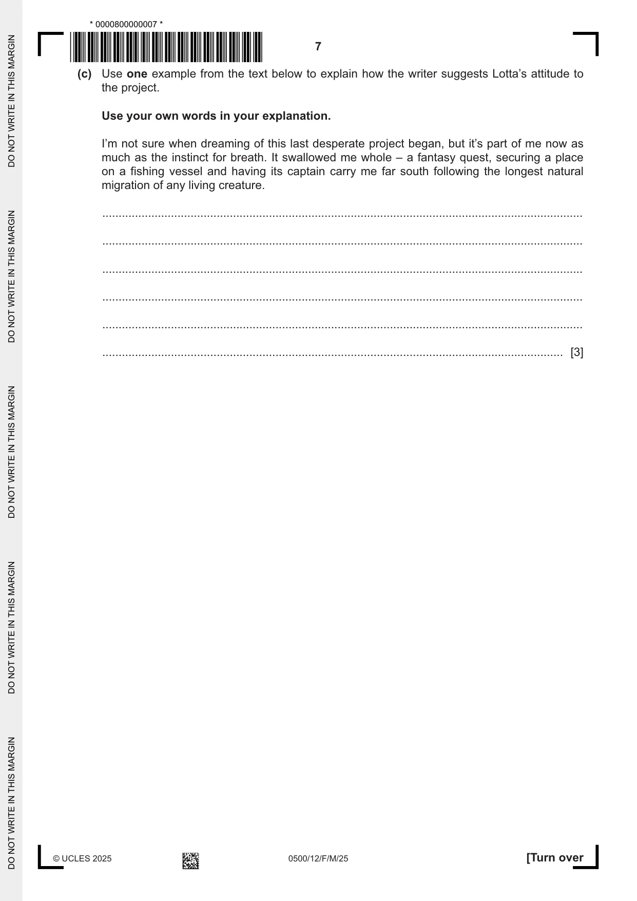 Cambridge IGCSE English - First Language 0500 2025 Feb/March Paper 1 · Variant 2 question paper, page 7 of 16