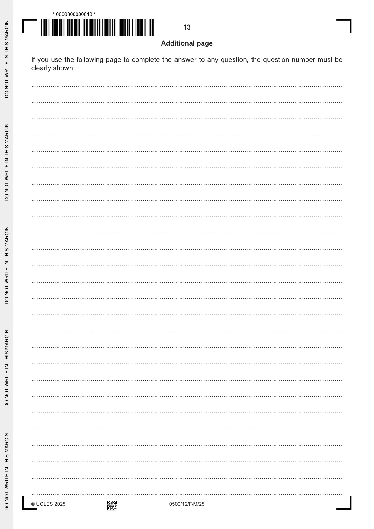 Cambridge IGCSE English - First Language 0500 2025 Feb/March Paper 1 · Variant 2 question paper, page 13 of 16
