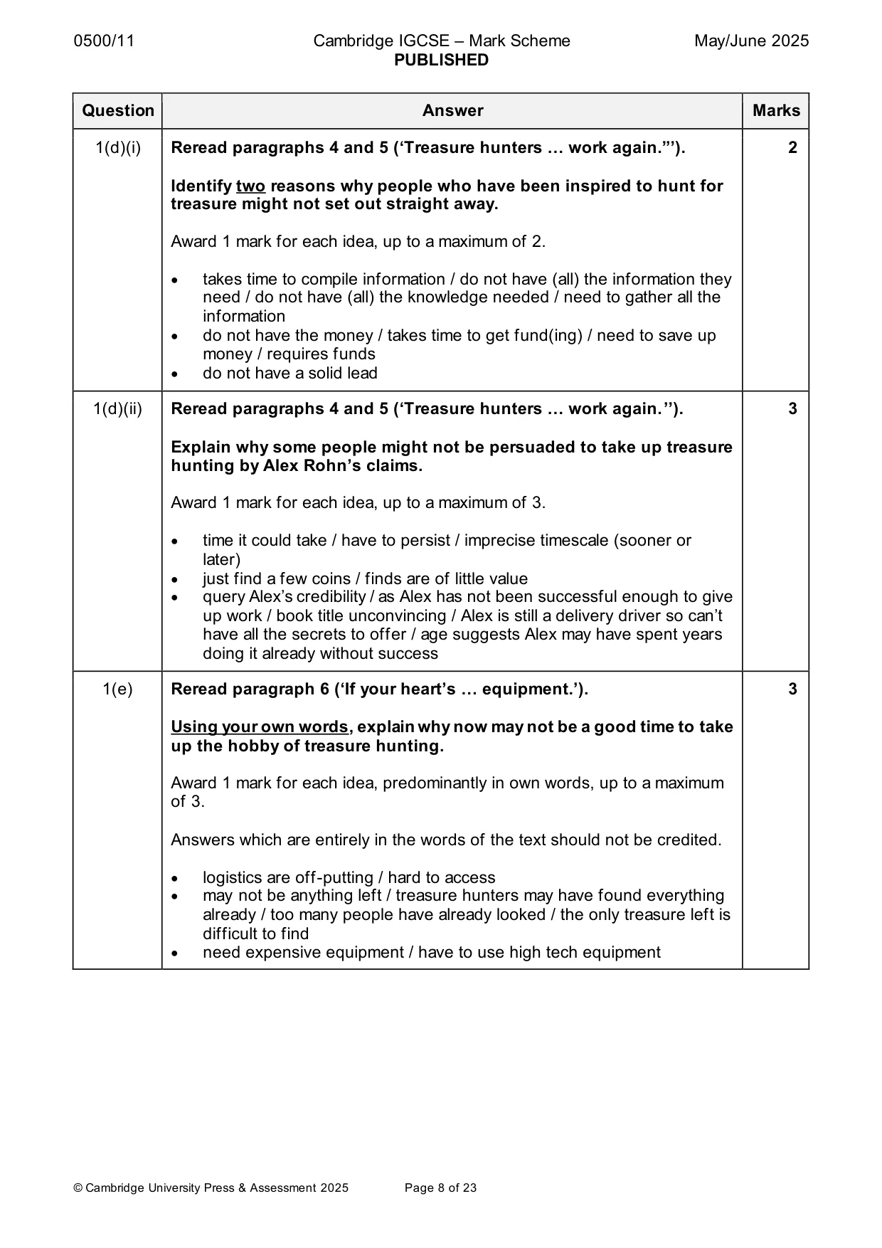 Mark scheme, page 8 of 23