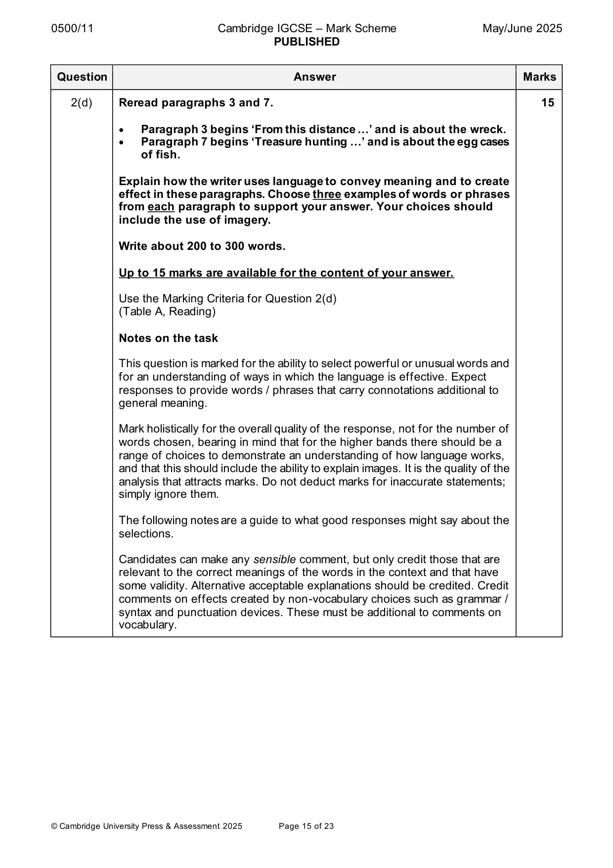 Mark scheme, page 15 of 23