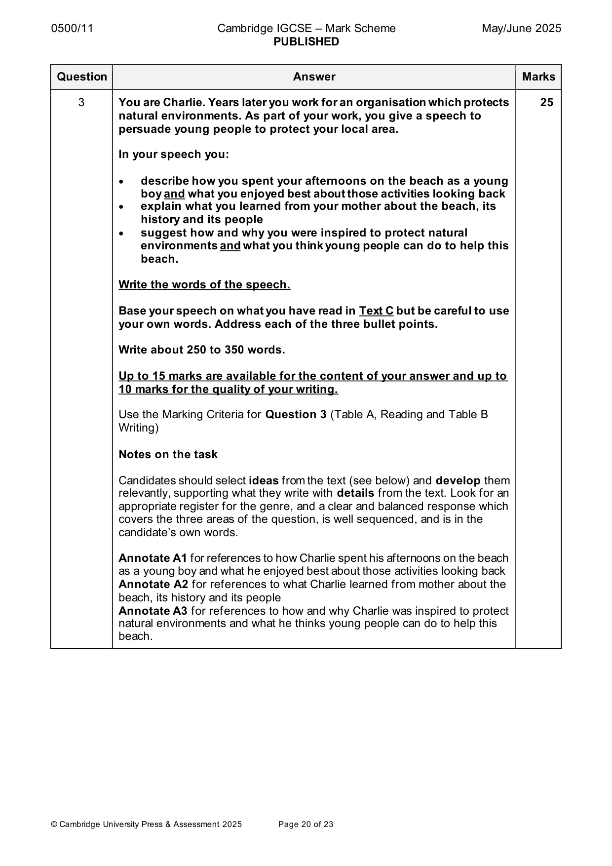 Mark scheme, page 20 of 23
