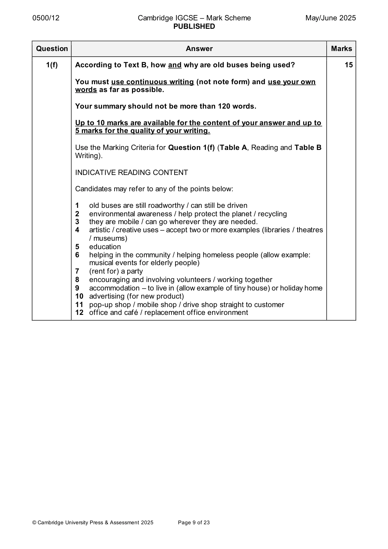 Mark scheme, page 9 of 23