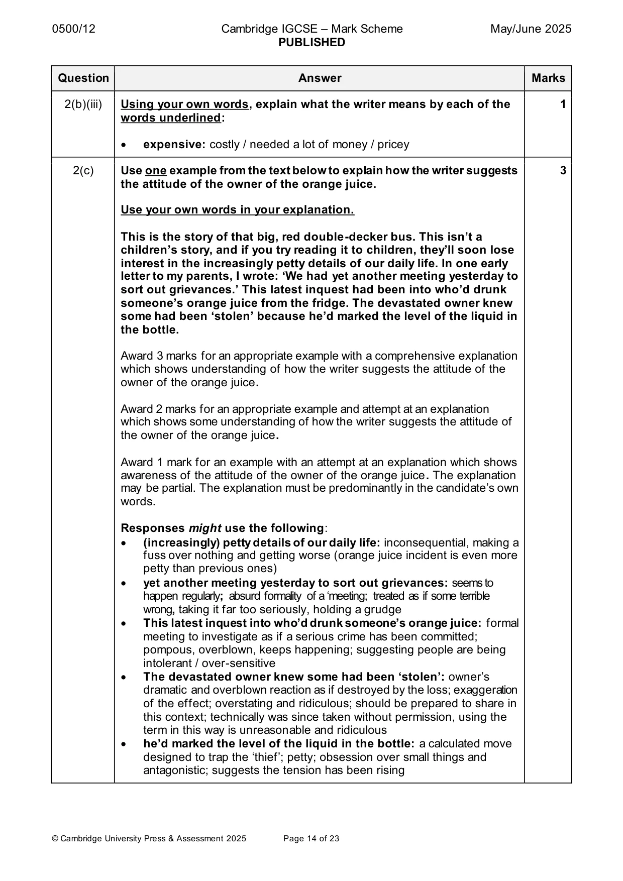 Mark scheme, page 14 of 23