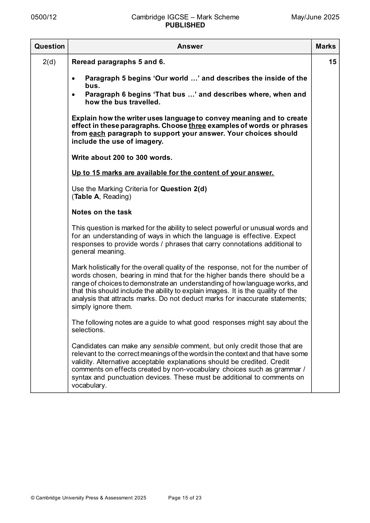 Mark scheme, page 15 of 23