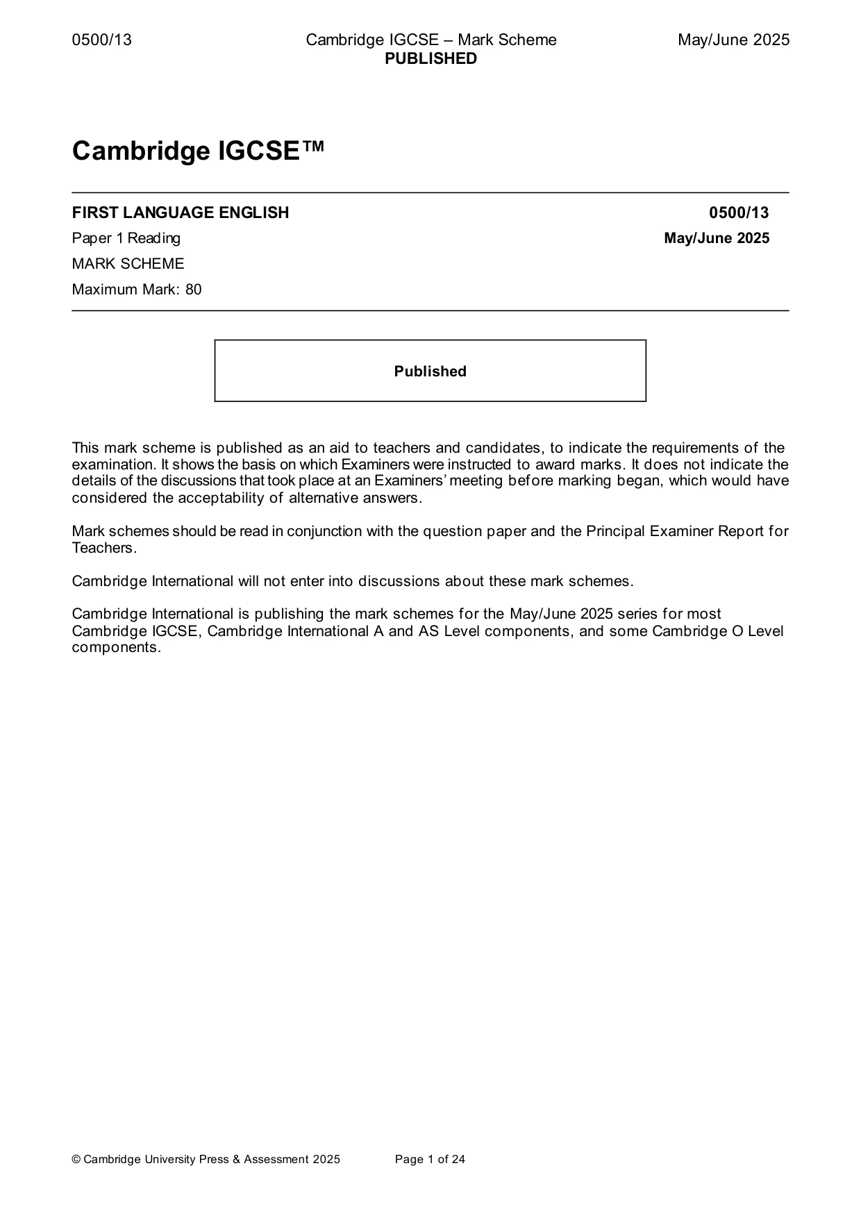 Mark scheme, page 1 of 24