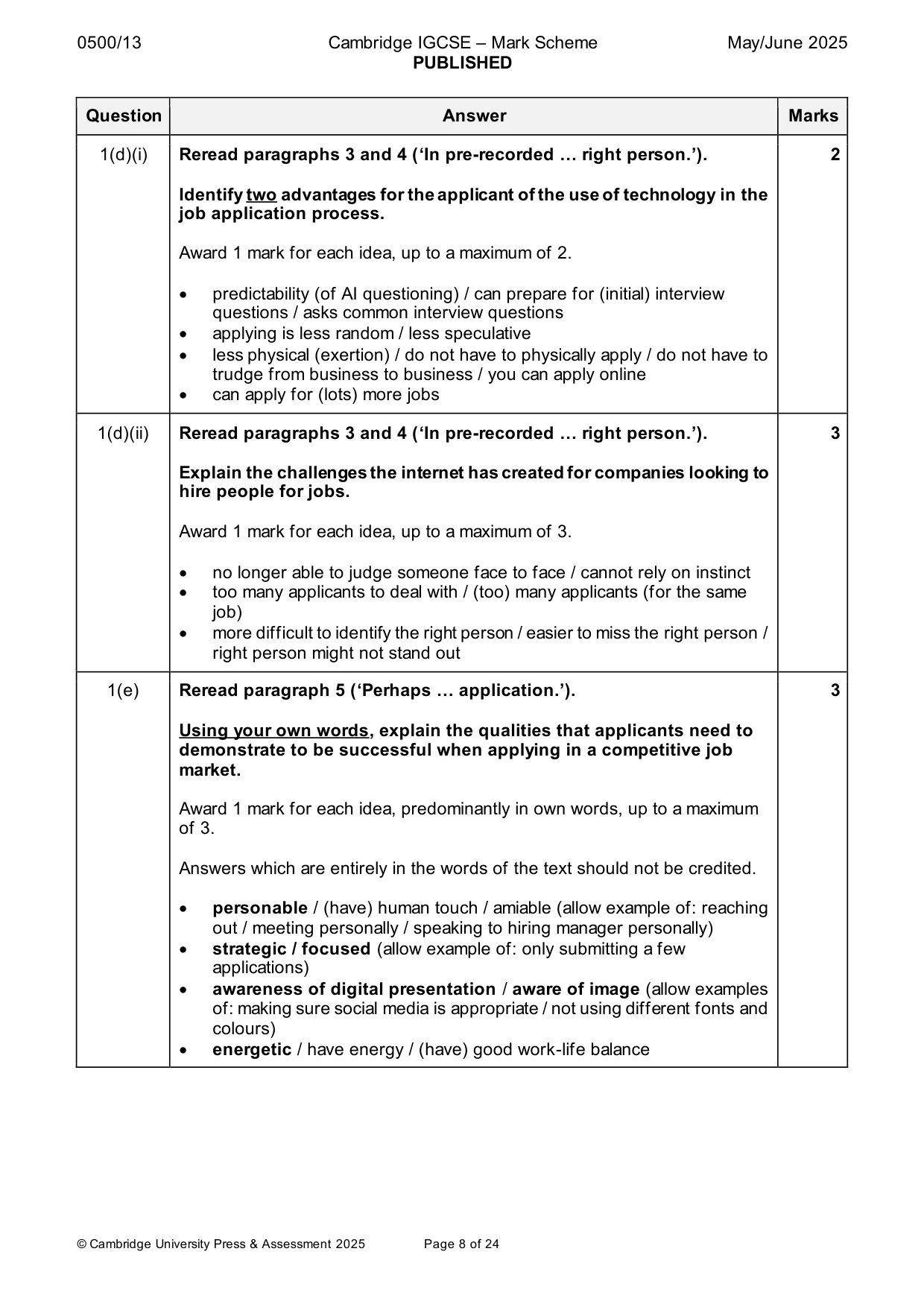 Mark scheme, page 8 of 24