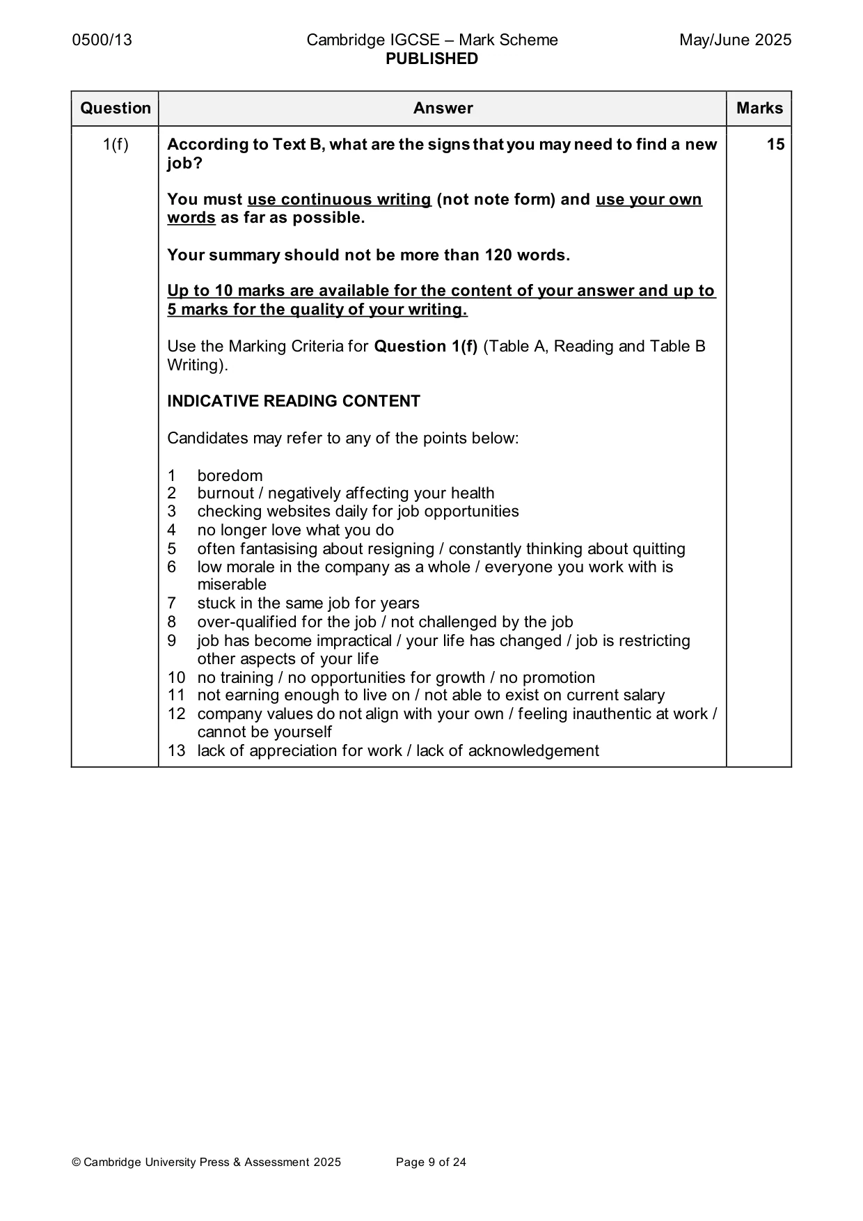 Mark scheme, page 9 of 24