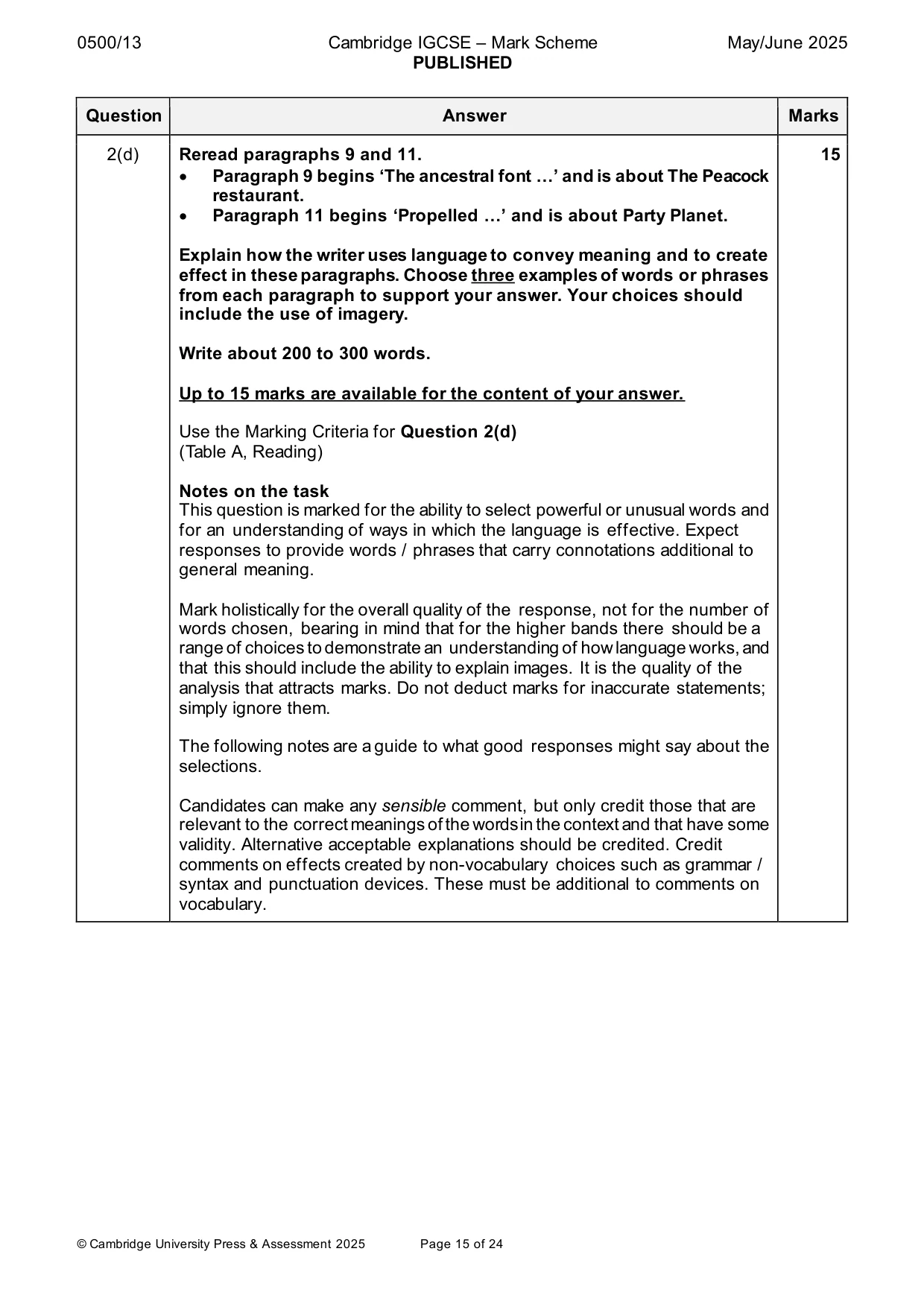 Mark scheme, page 15 of 24
