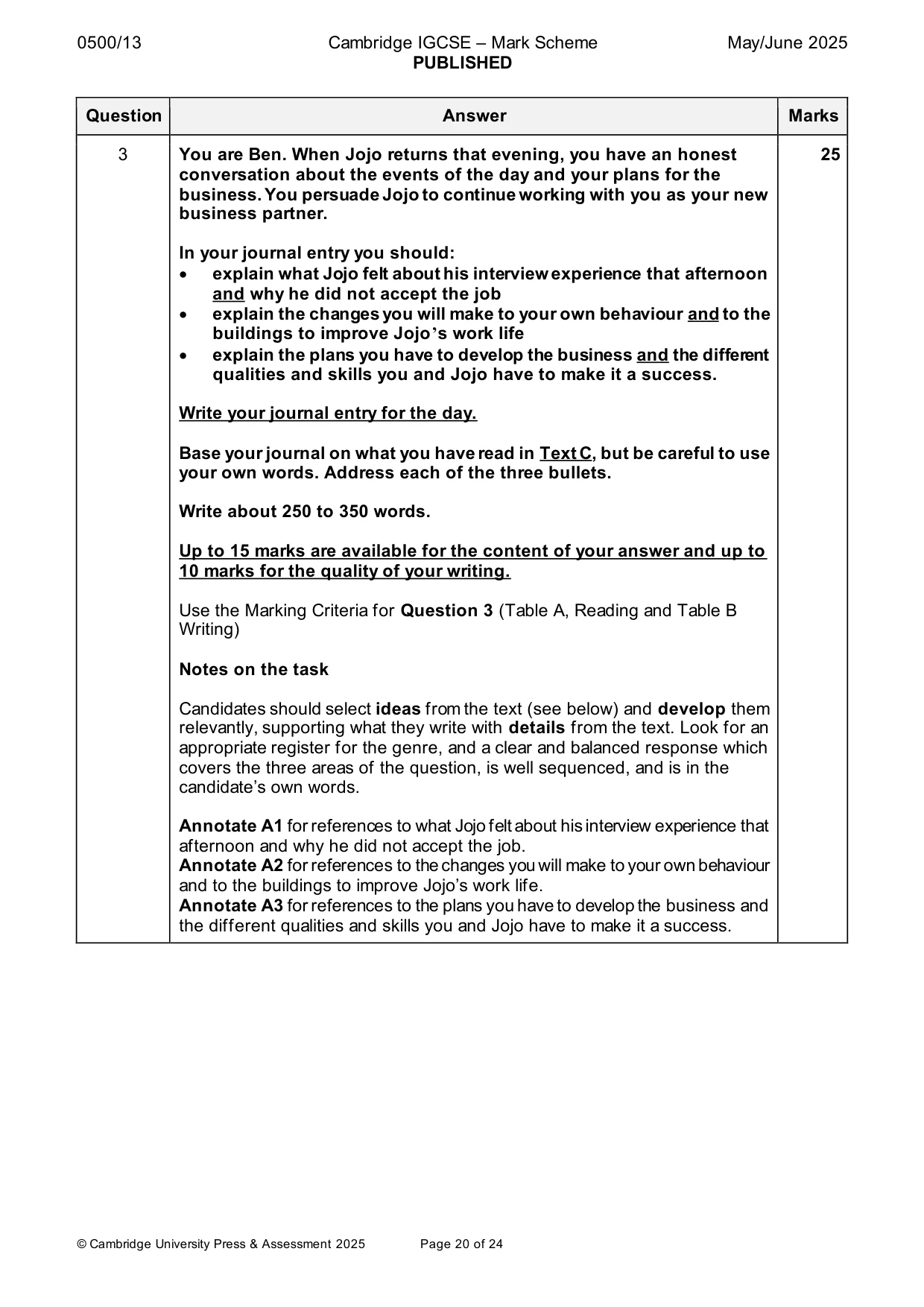 Mark scheme, page 20 of 24