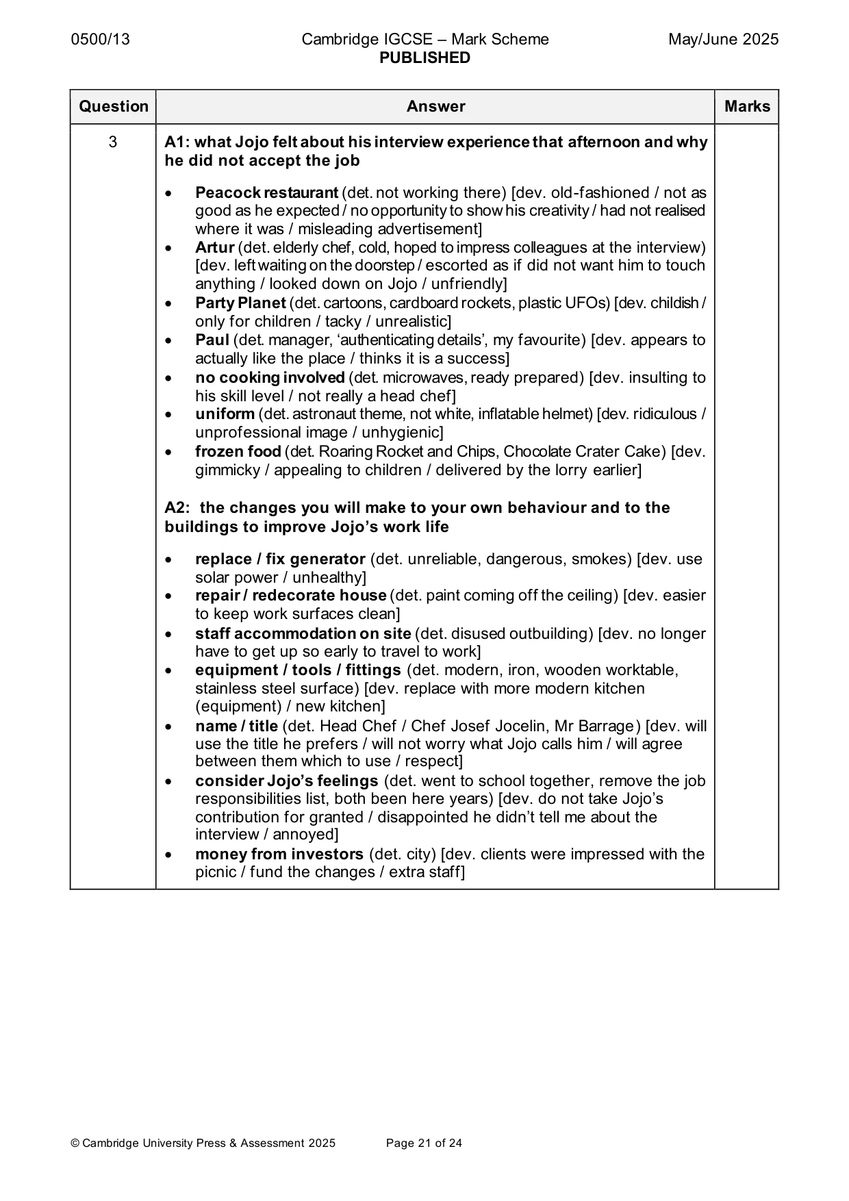 Mark scheme, page 21 of 24