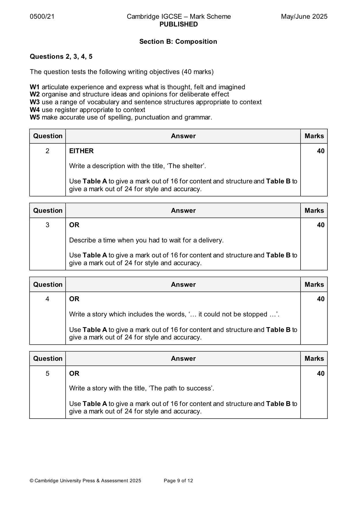 Mark scheme, page 9 of 12