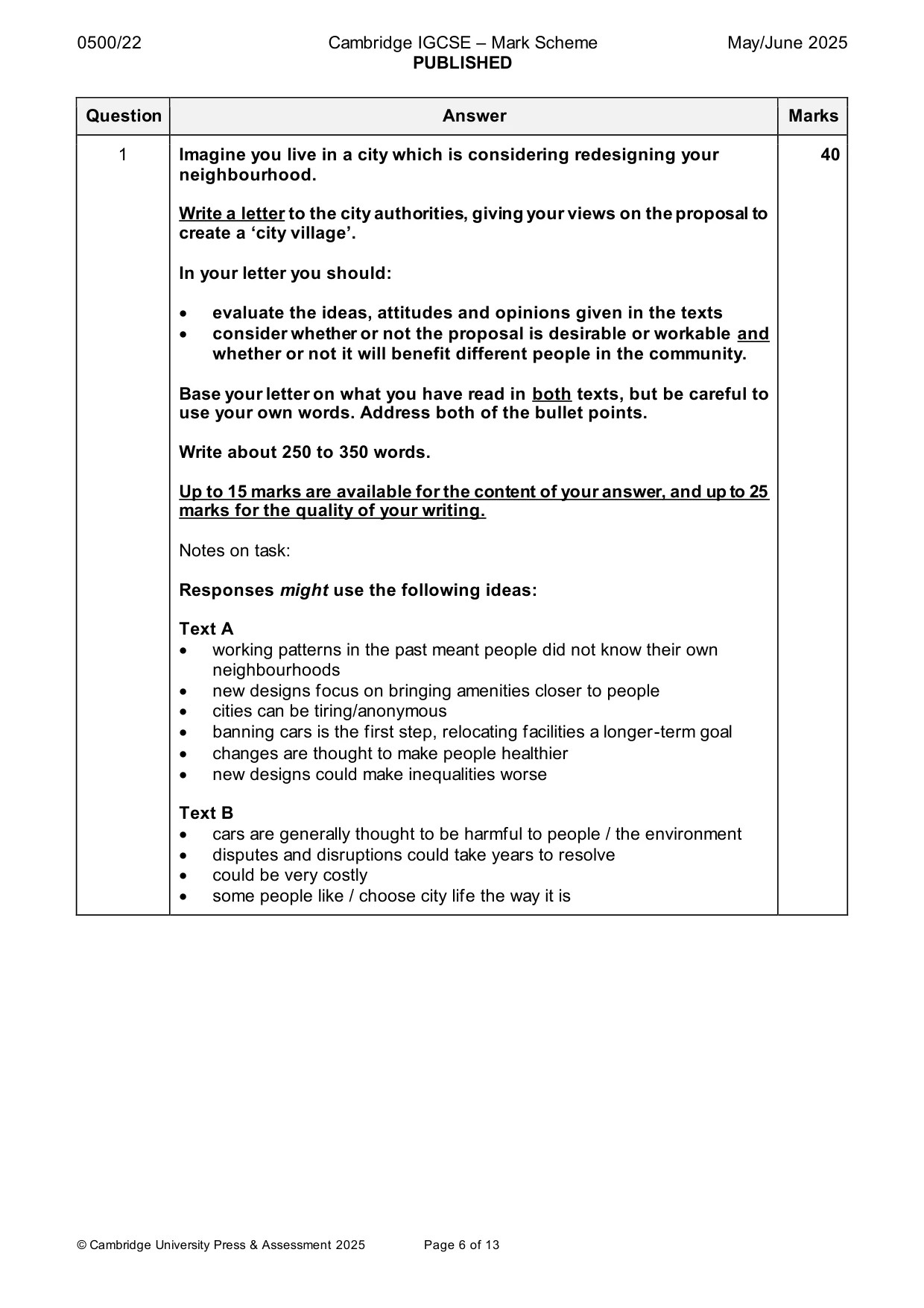 Mark scheme, page 6 of 13