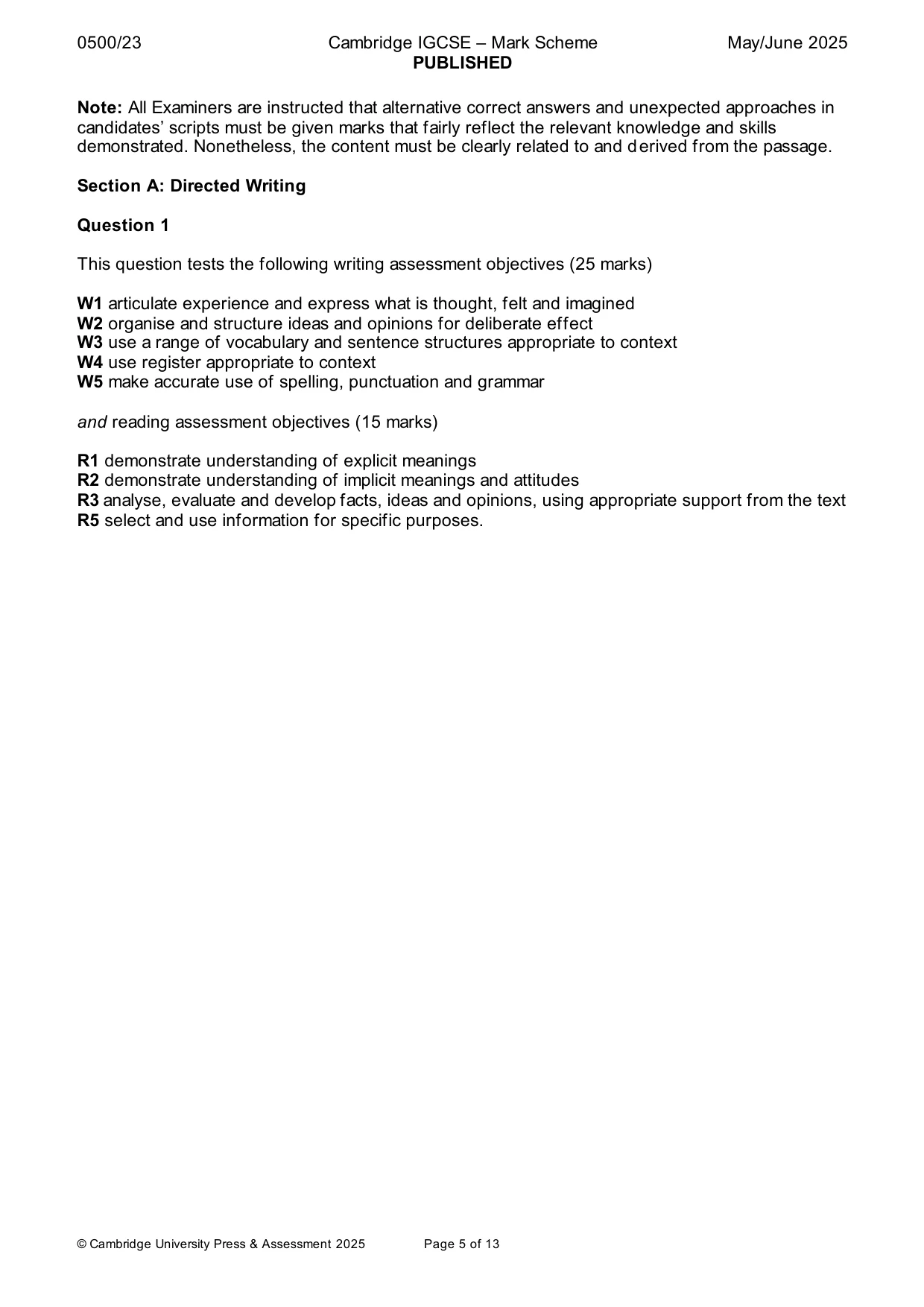 Mark scheme, page 5 of 13