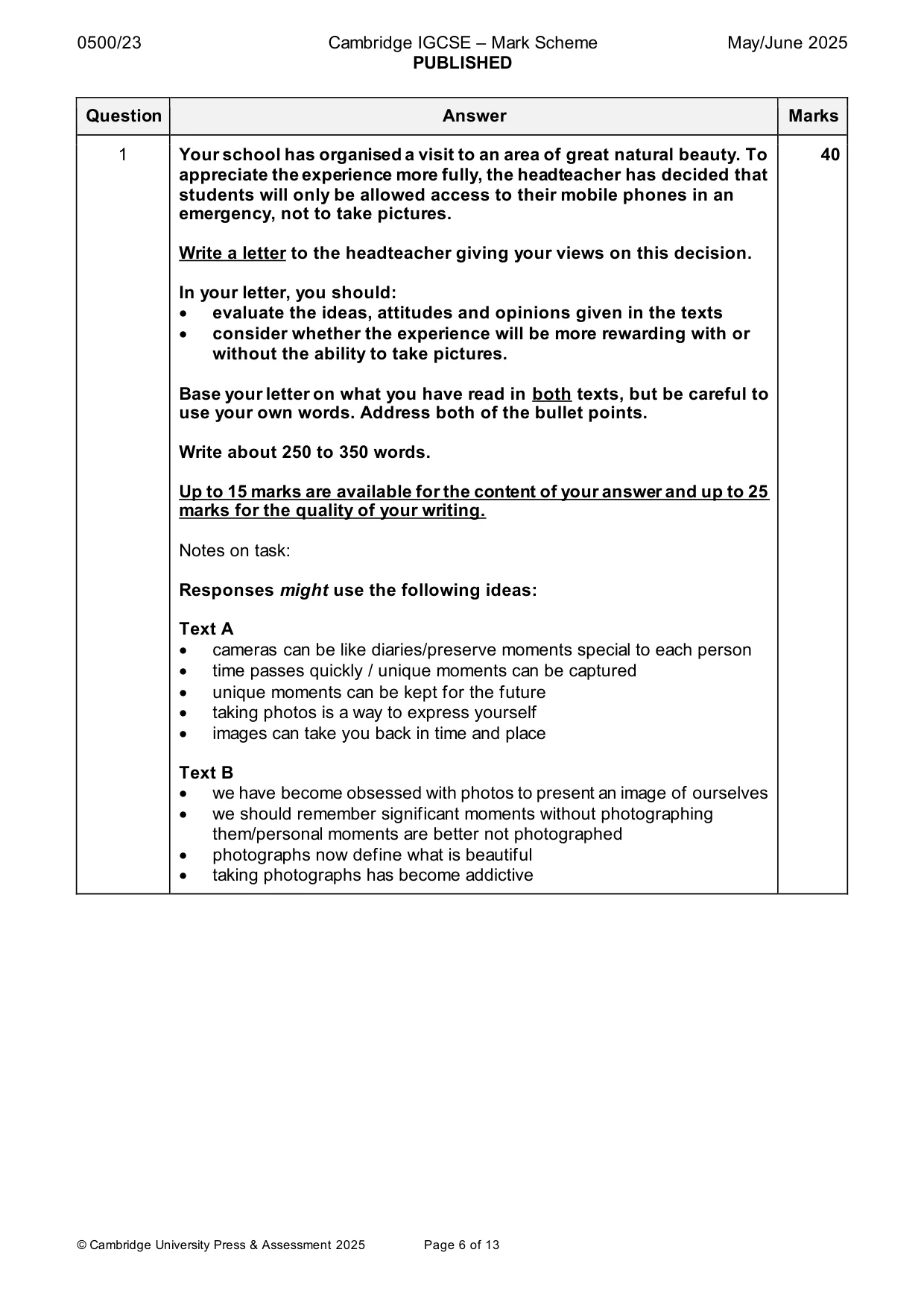 Mark scheme, page 6 of 13