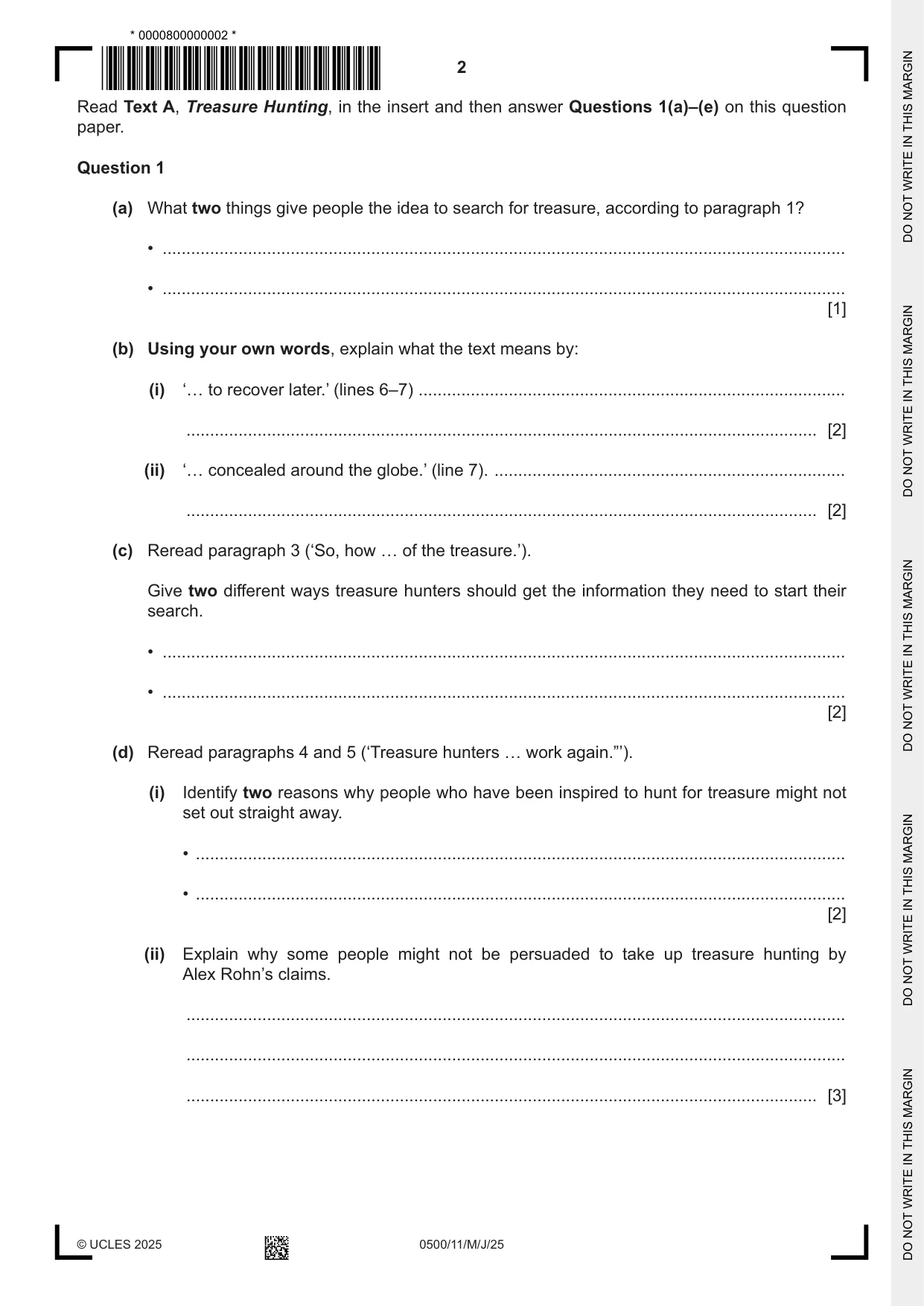 Cambridge IGCSE English - First Language 0500 2025 May/June Paper 1 · Variant 1 question paper, page 2 of 16