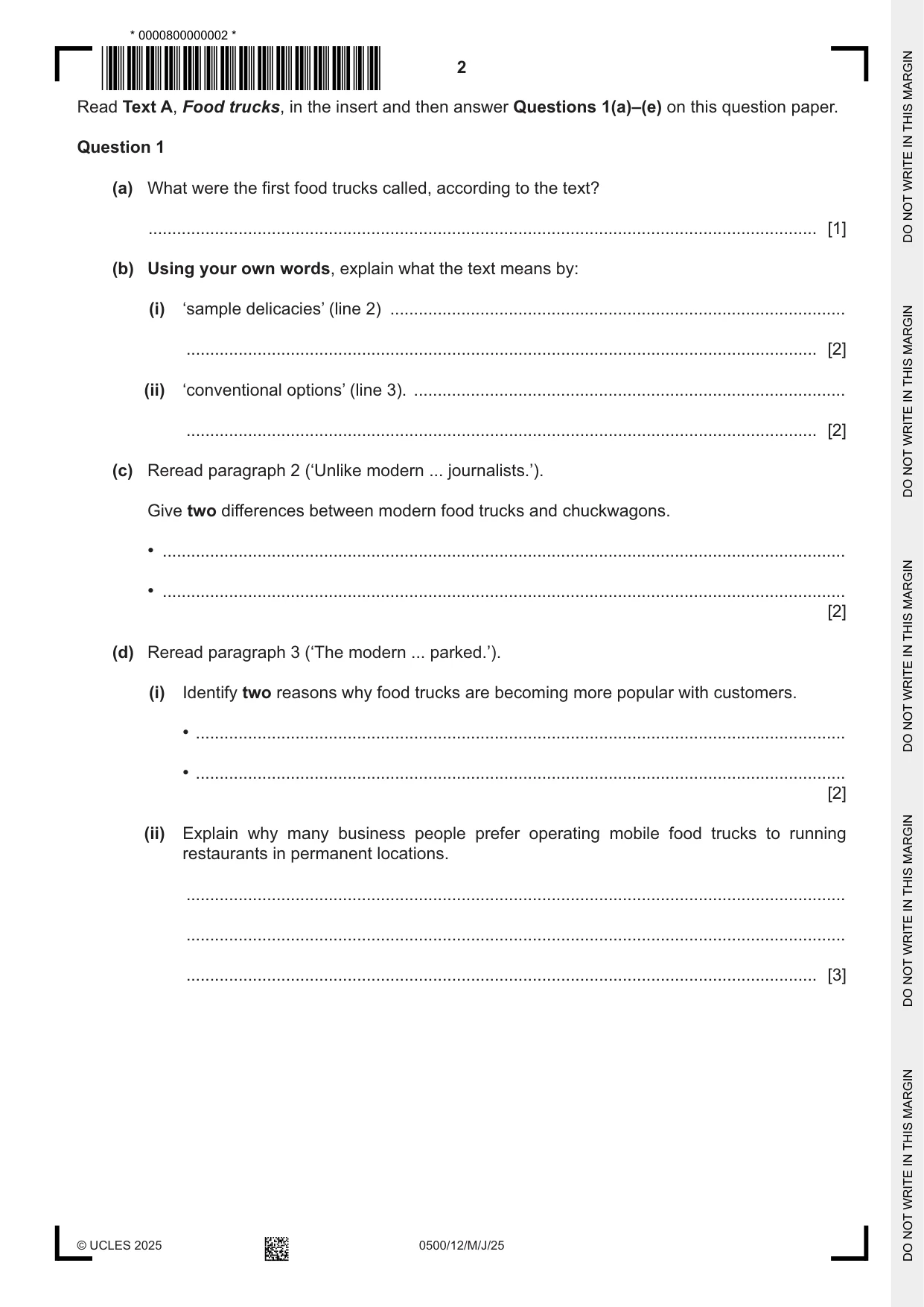 Cambridge IGCSE English - First Language 0500 2025 May/June Paper 1 · Variant 2 question paper, page 2 of 12