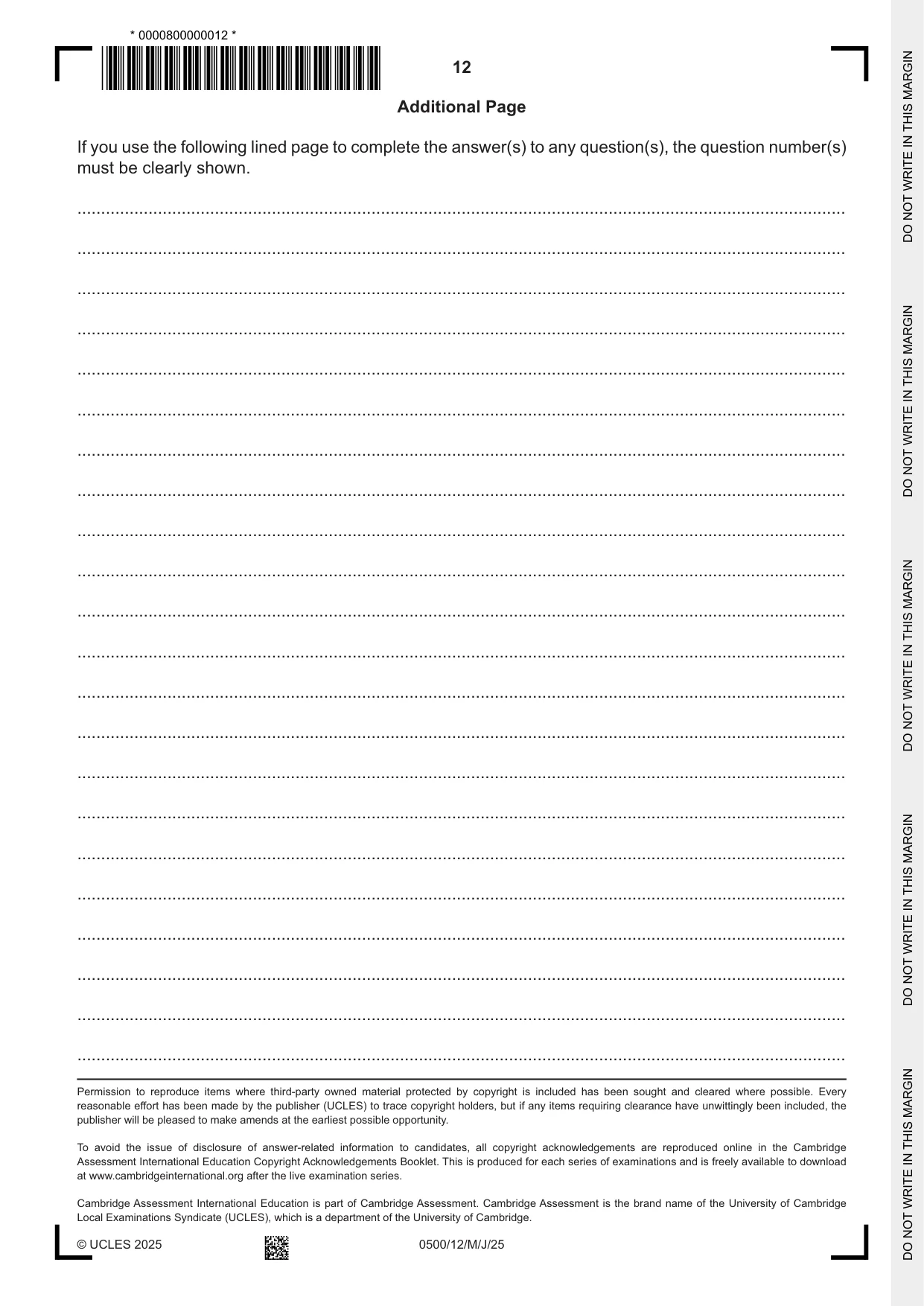Cambridge IGCSE English - First Language 0500 2025 May/June Paper 1 · Variant 2 question paper, page 12 of 12