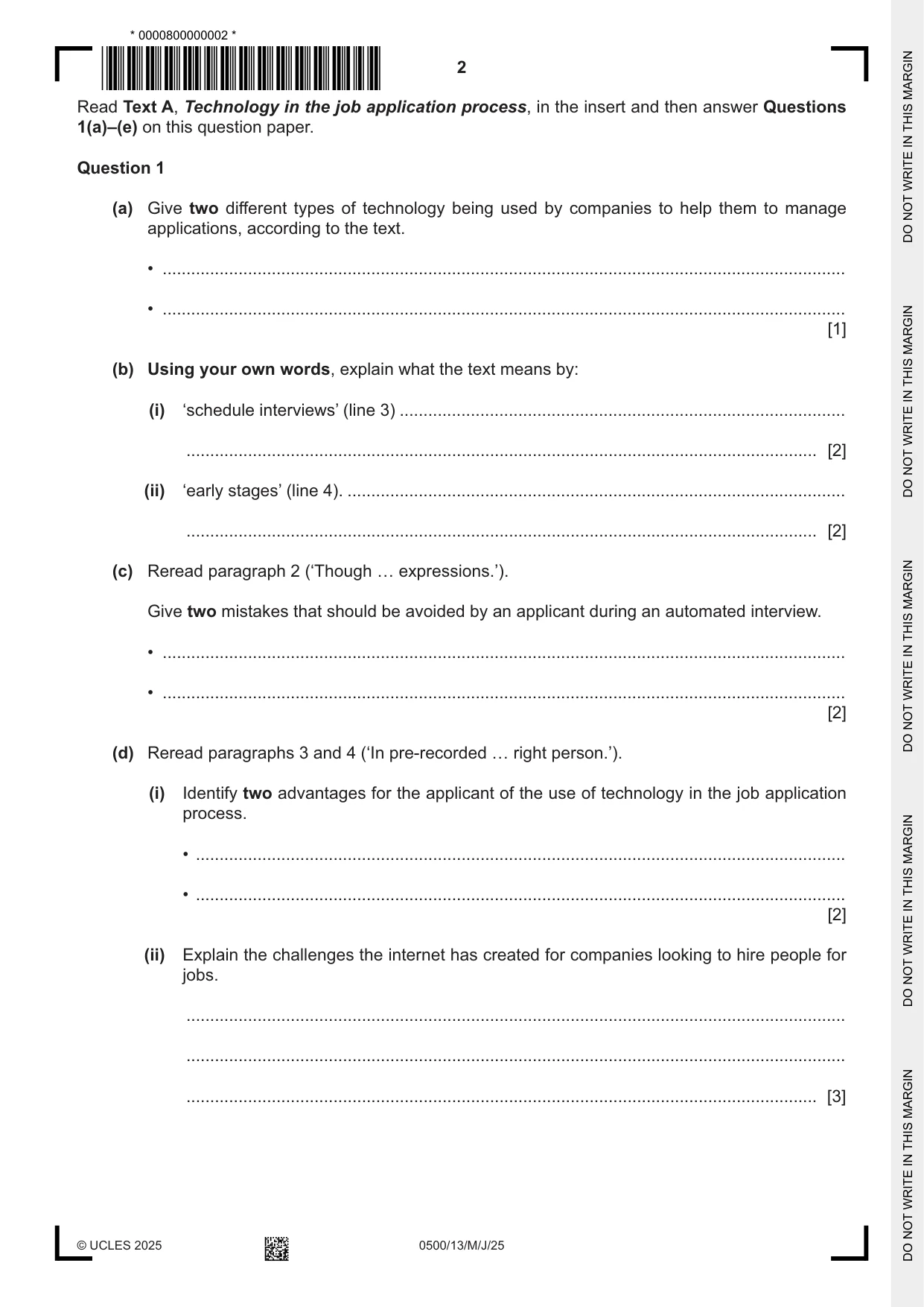 Cambridge IGCSE English - First Language 0500 2025 May/June Paper 1 · Variant 3 question paper, page 2 of 16