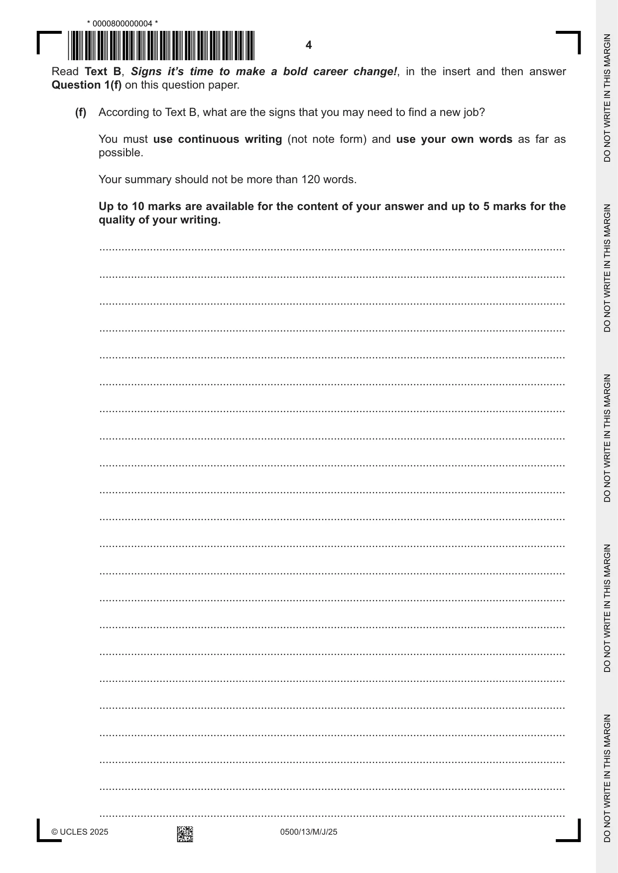Cambridge IGCSE English - First Language 0500 2025 May/June Paper 1 · Variant 3 question paper, page 4 of 16