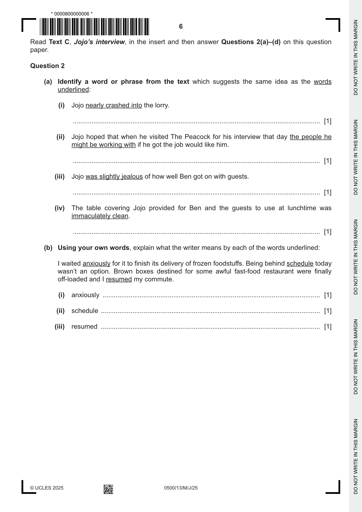 Cambridge IGCSE English - First Language 0500 2025 May/June Paper 1 · Variant 3 question paper, page 6 of 16
