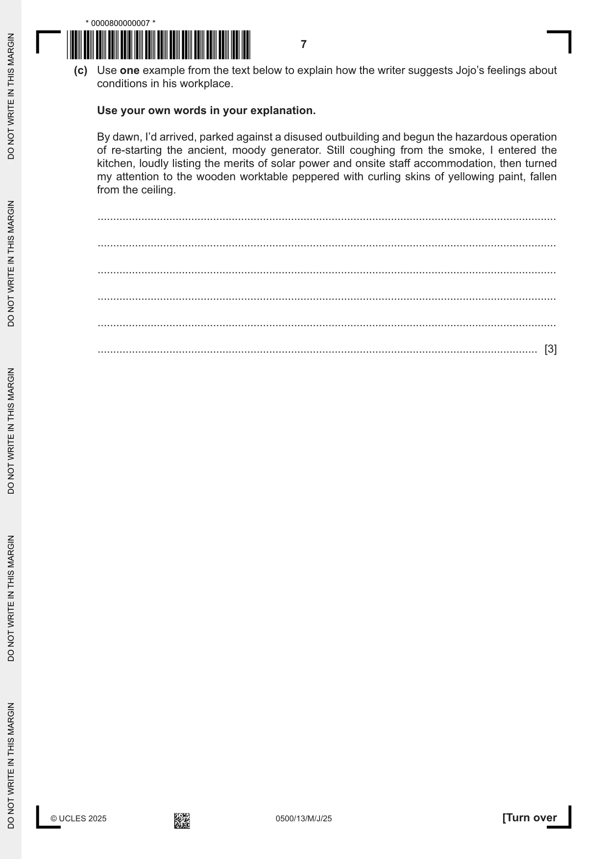 Cambridge IGCSE English - First Language 0500 2025 May/June Paper 1 · Variant 3 question paper, page 7 of 16