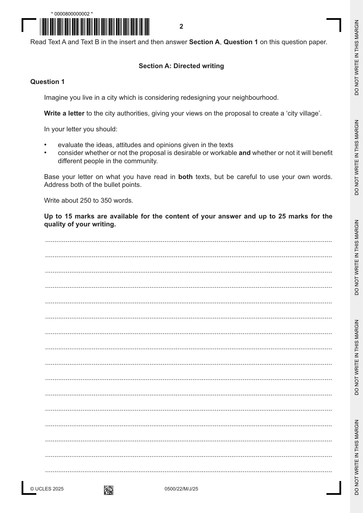 Cambridge IGCSE English - First Language 0500 2025 May/June Paper 2 · Variant 2 question paper, page 2 of 12