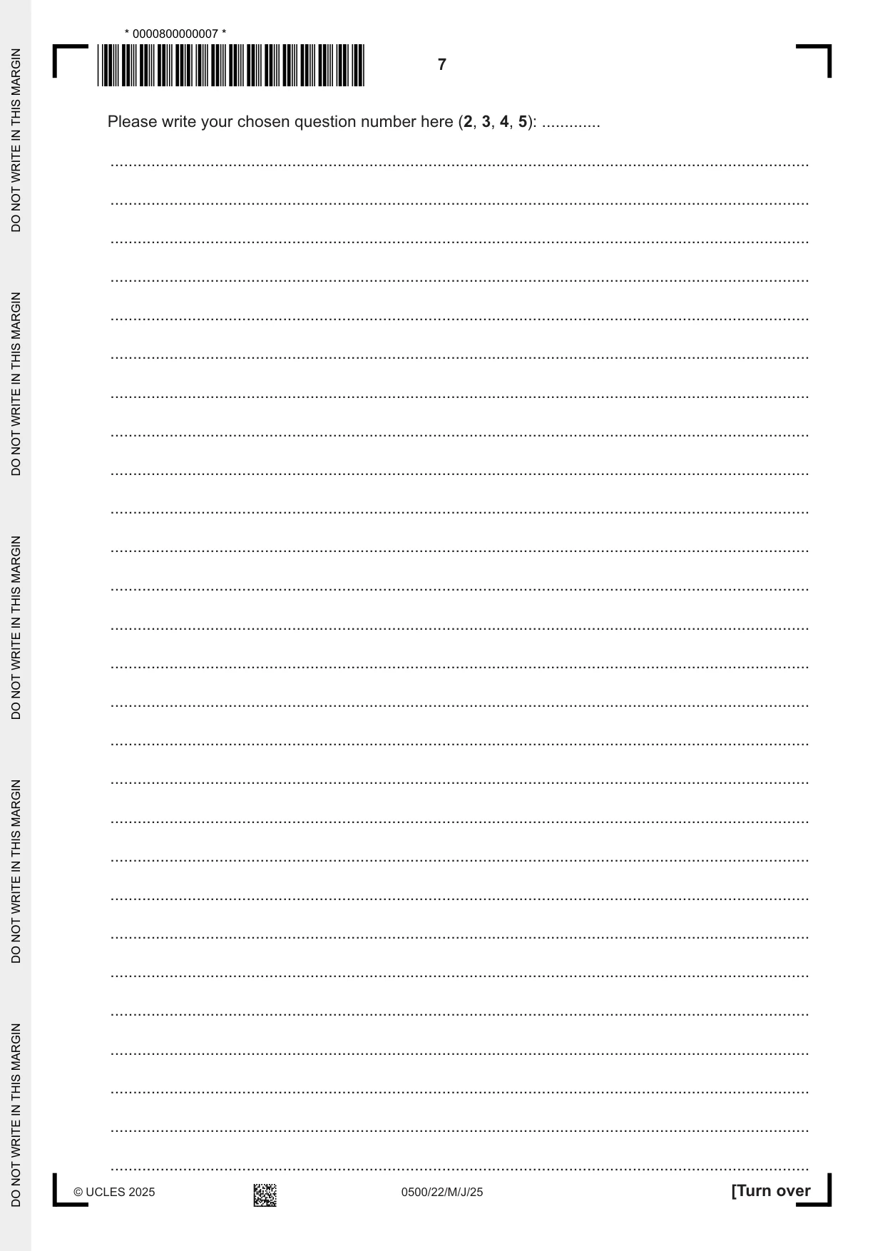 Cambridge IGCSE English - First Language 0500 2025 May/June Paper 2 · Variant 2 question paper, page 7 of 12