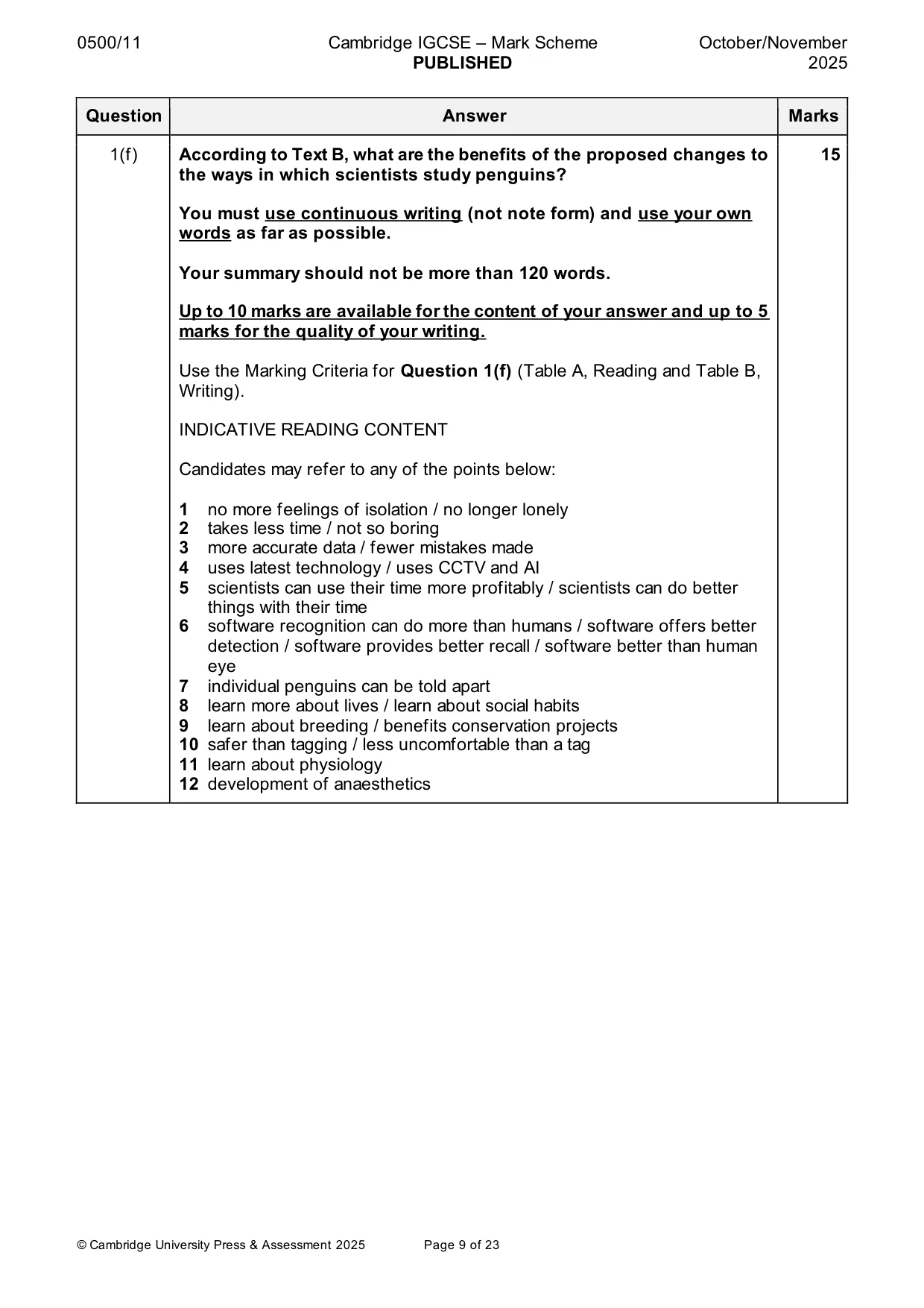 Mark scheme, page 9 of 23
