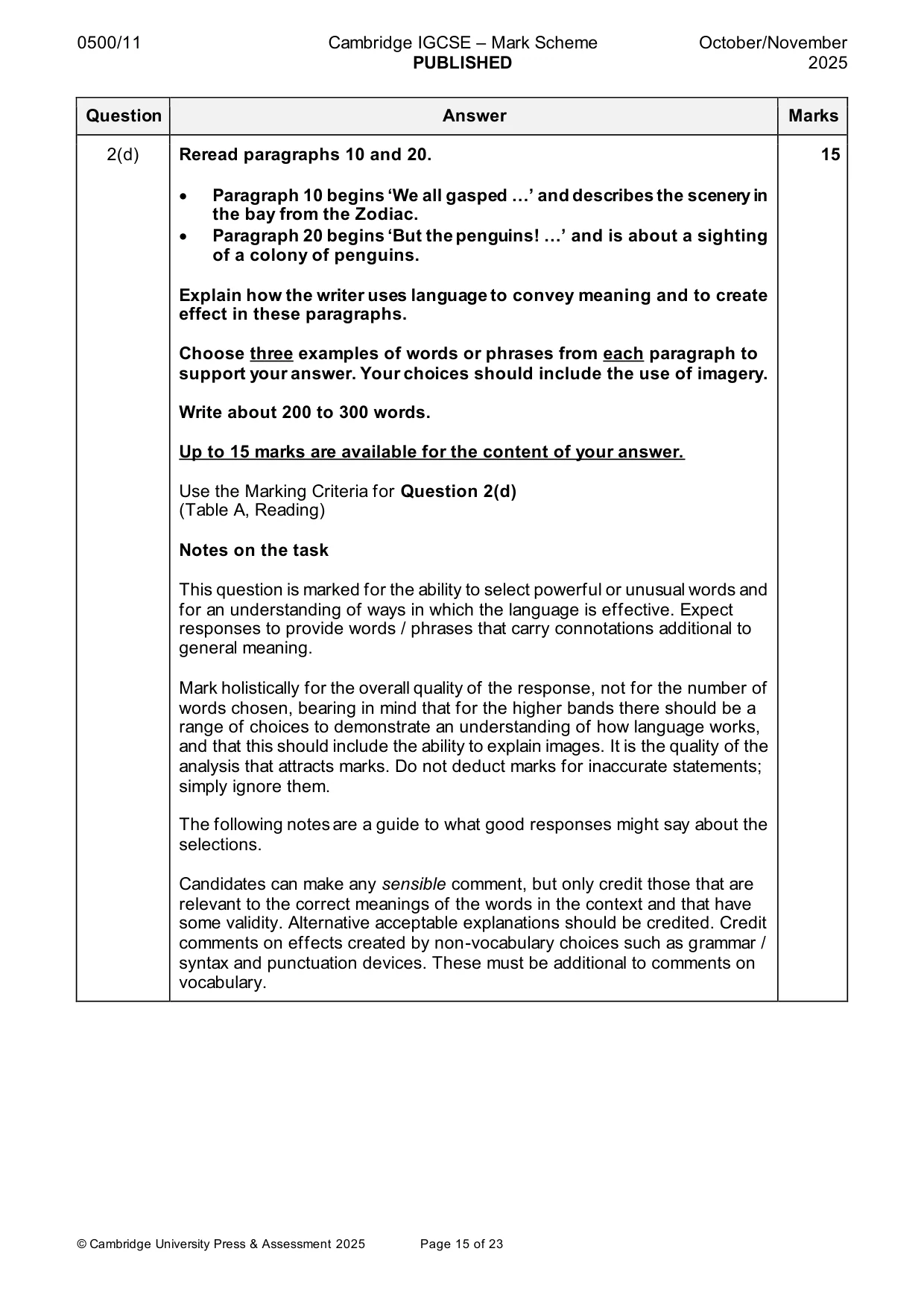 Mark scheme, page 15 of 23