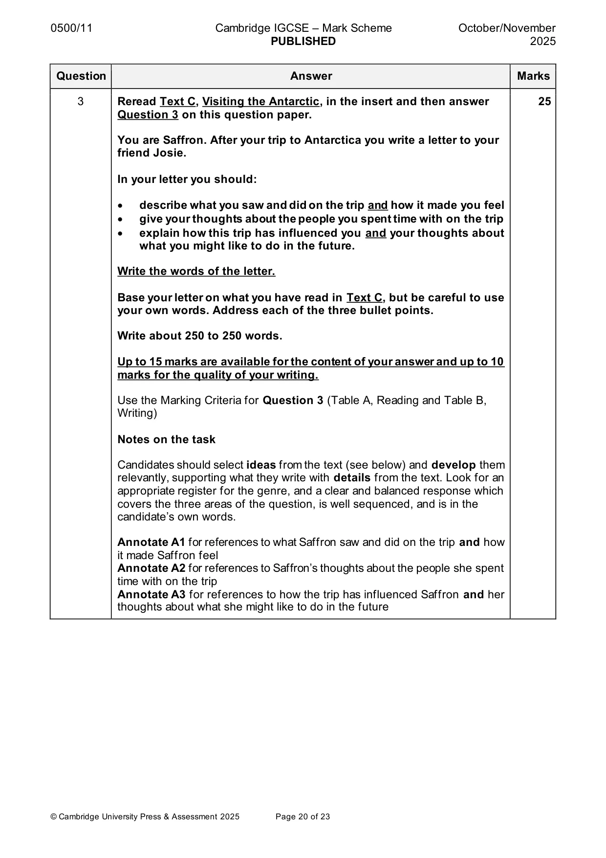 Mark scheme, page 20 of 23