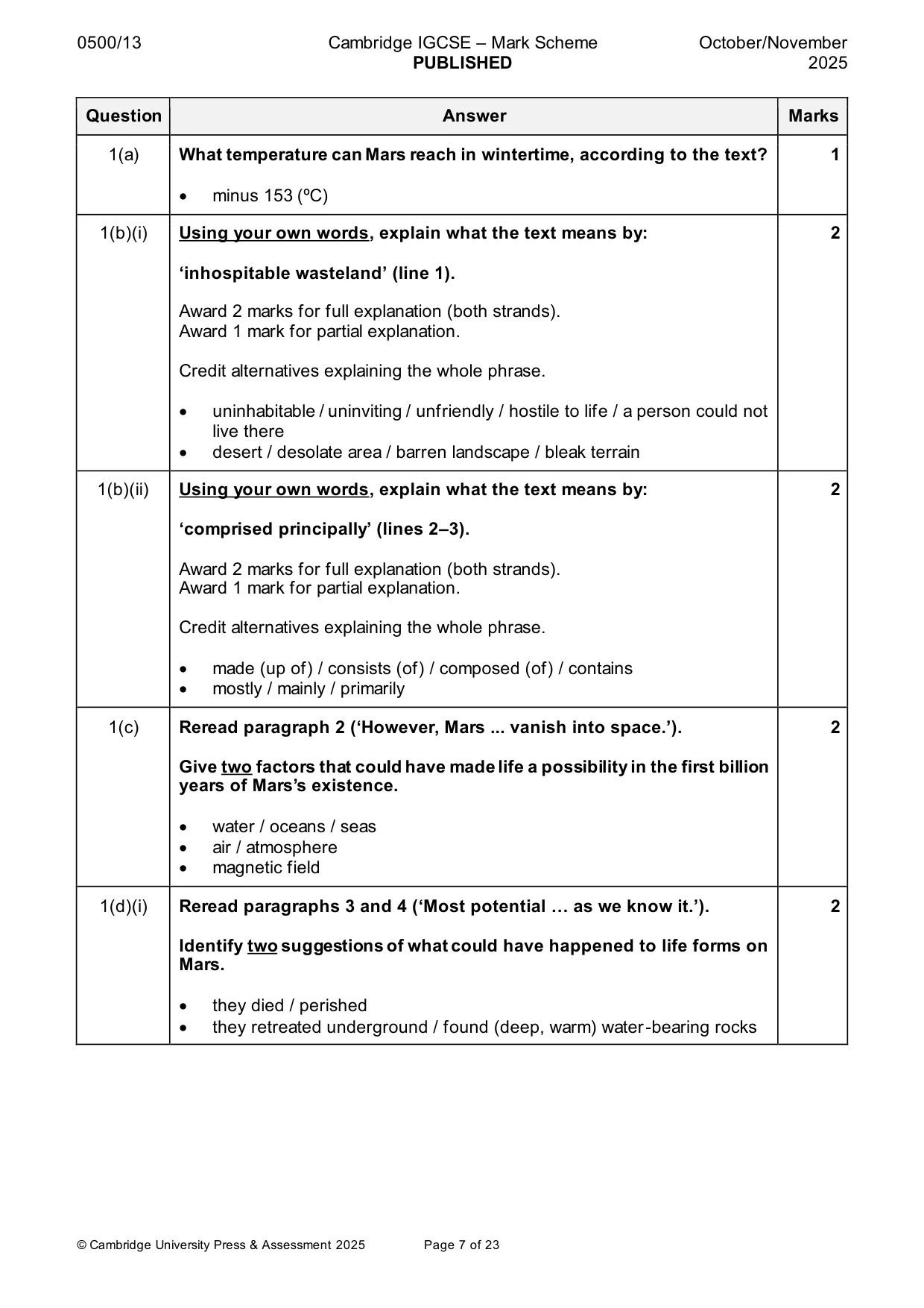 Mark scheme, page 7 of 23