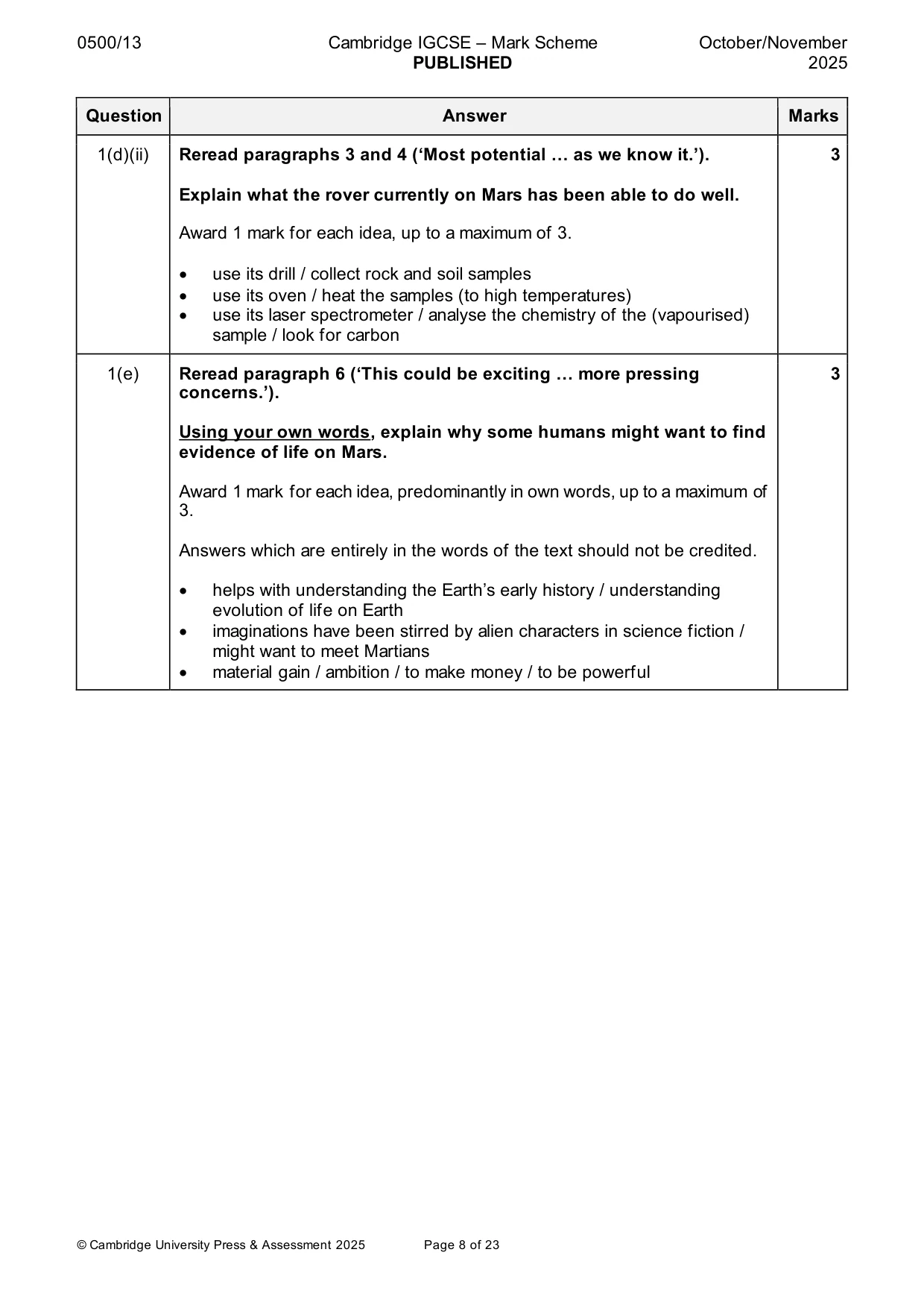 Mark scheme, page 8 of 23