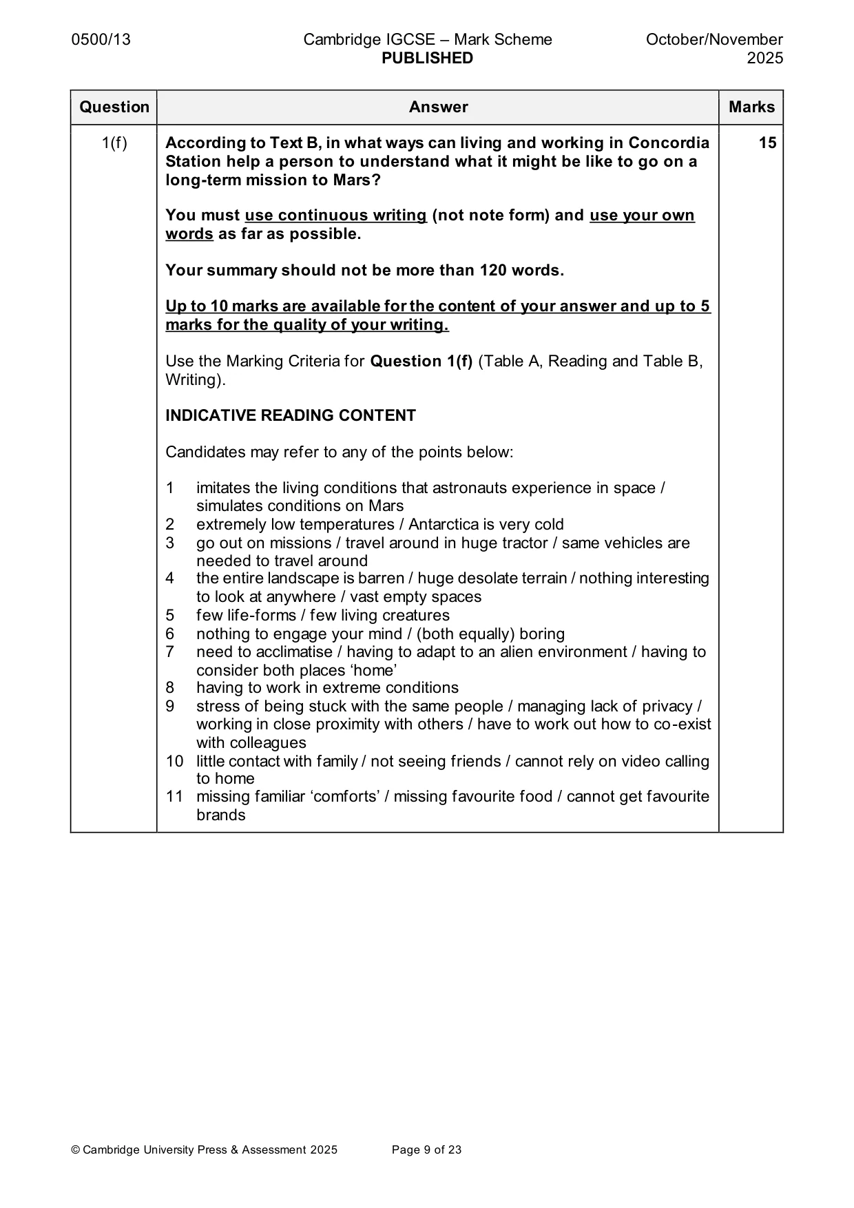 Mark scheme, page 9 of 23