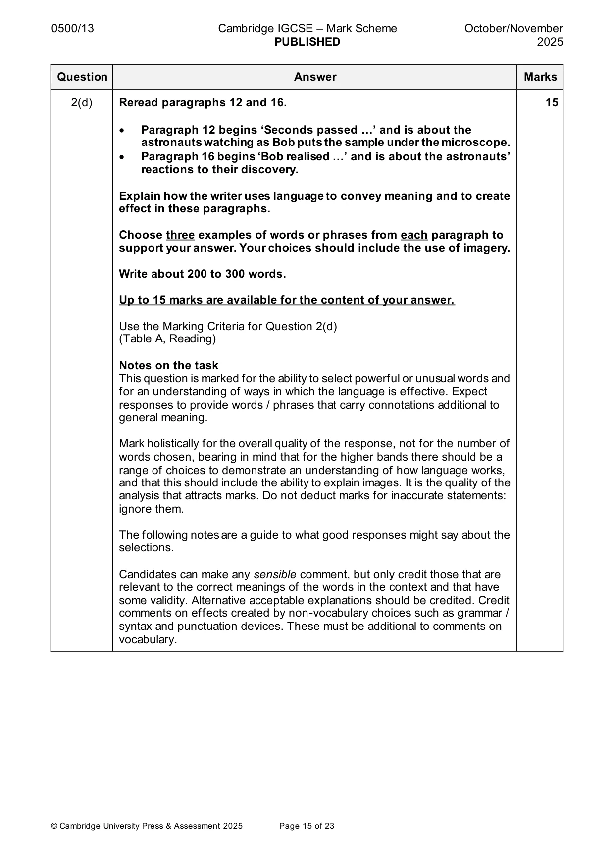 Mark scheme, page 15 of 23