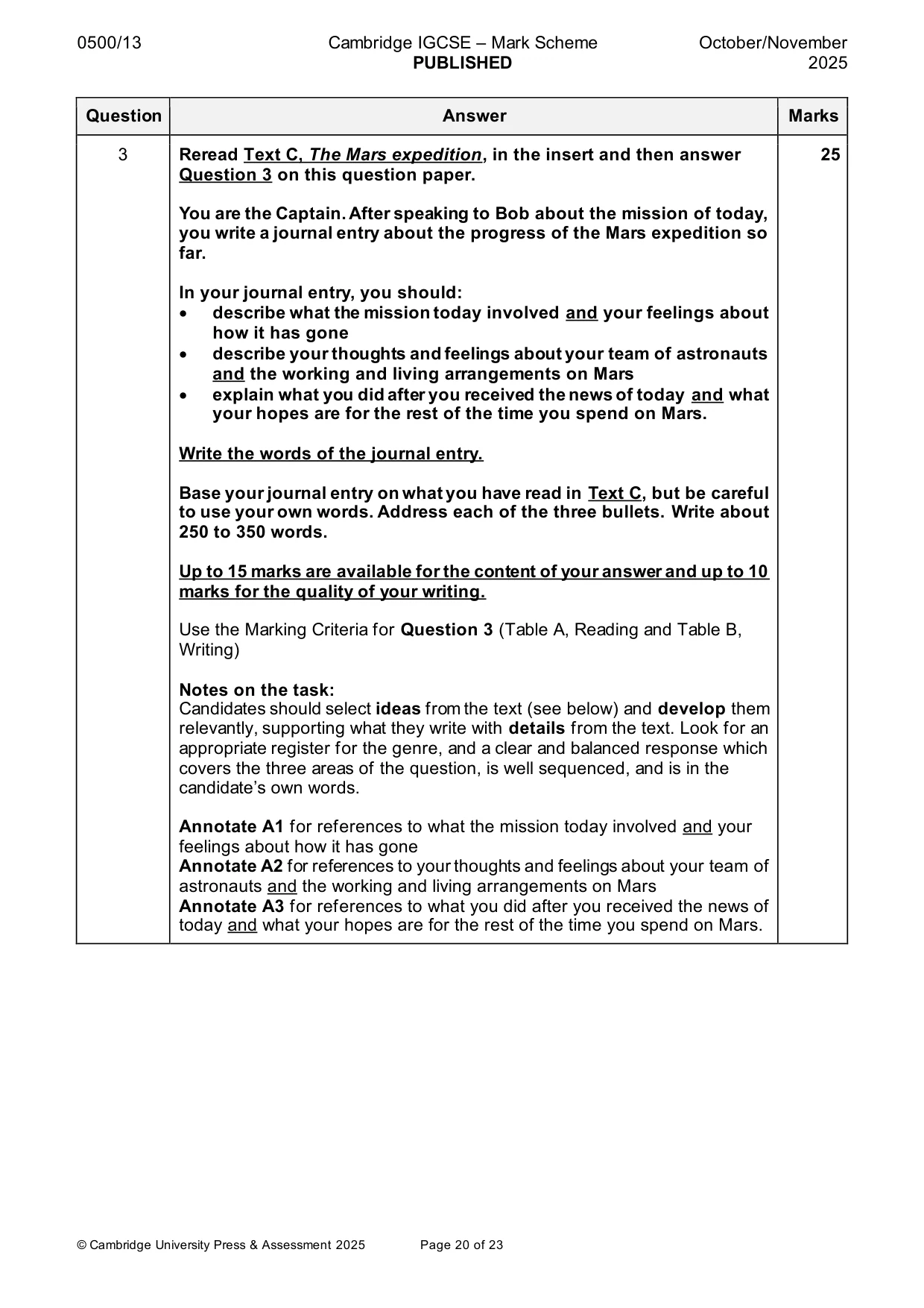 Mark scheme, page 20 of 23