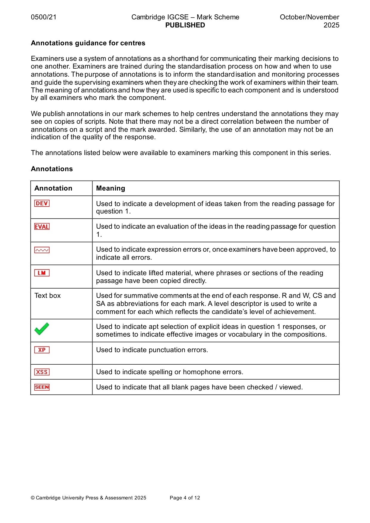 Mark scheme, page 4 of 12