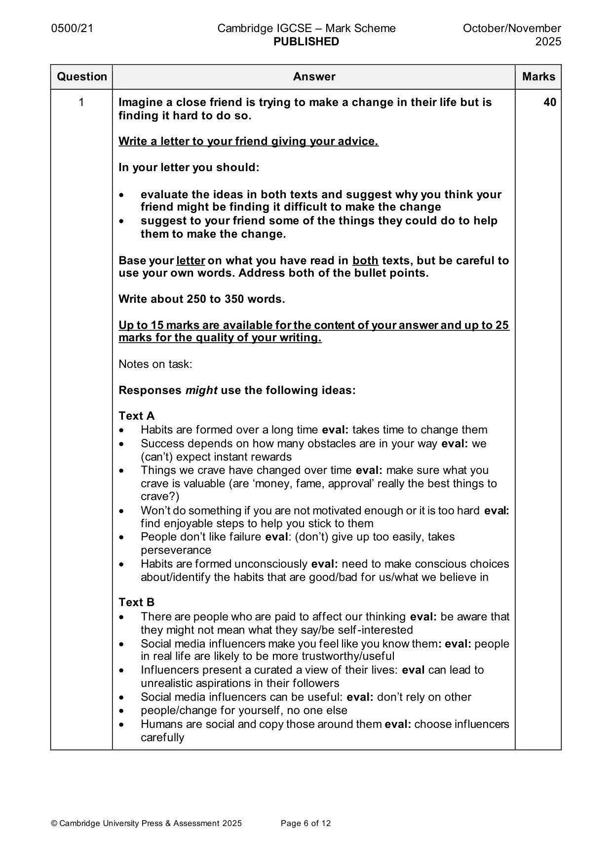 Mark scheme, page 6 of 12
