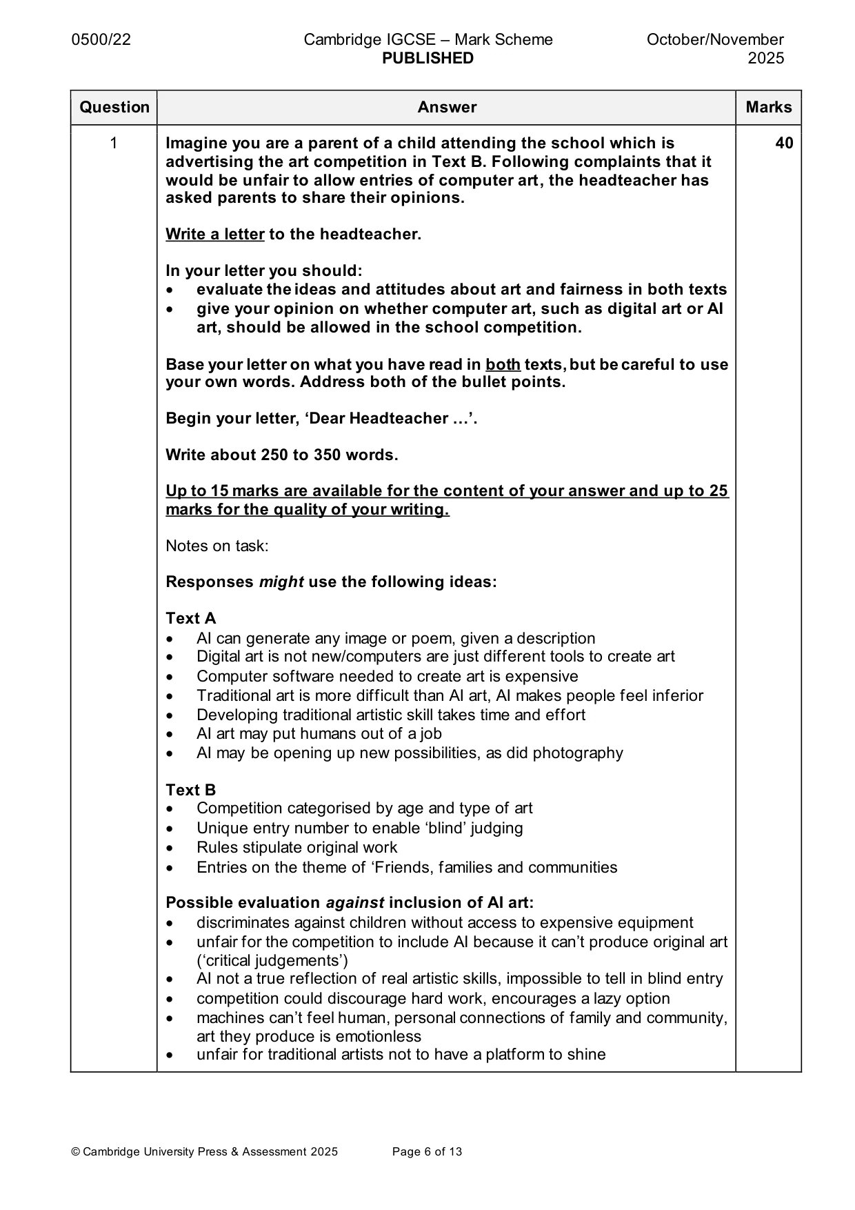 Mark scheme, page 6 of 13