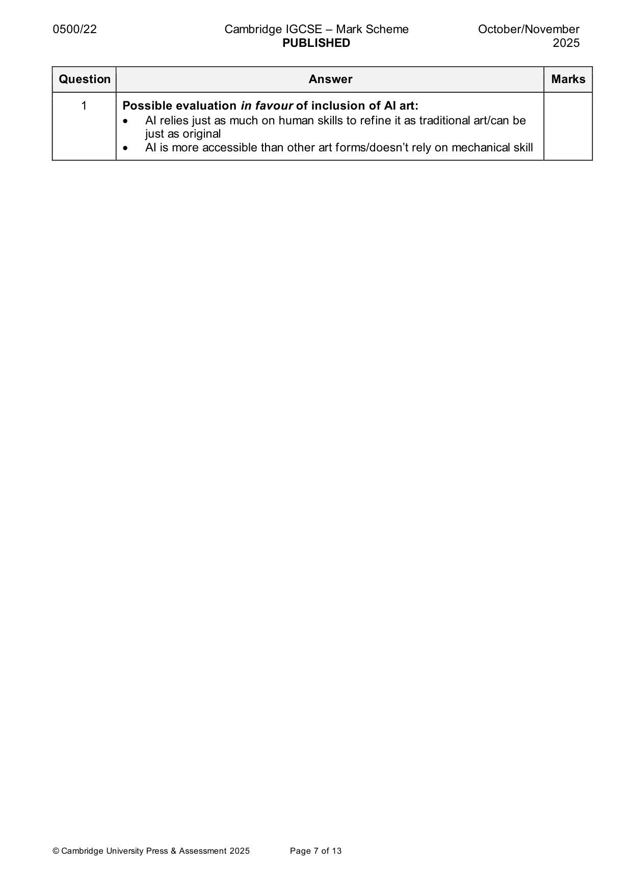 Mark scheme, page 7 of 13