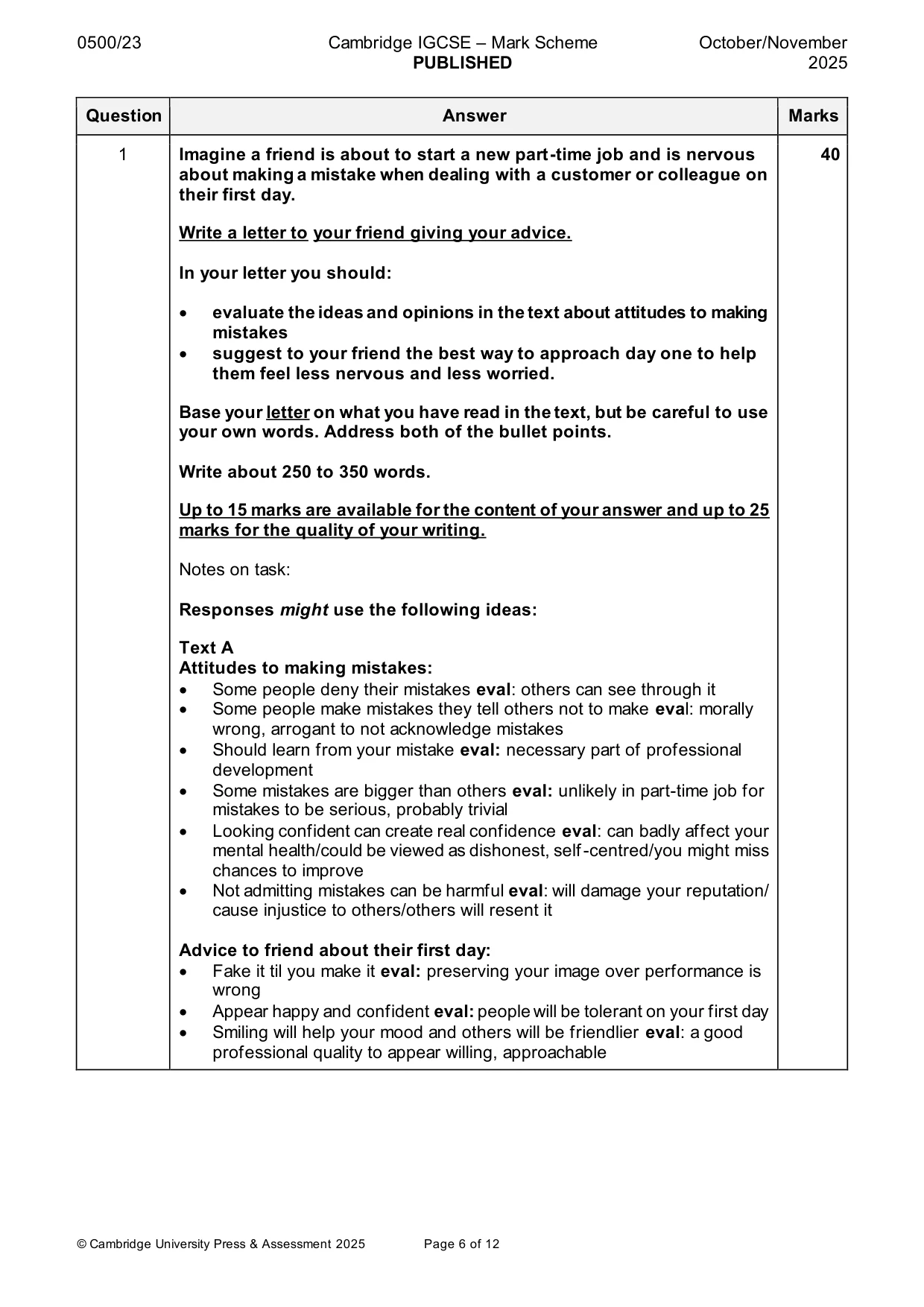 Mark scheme, page 6 of 12