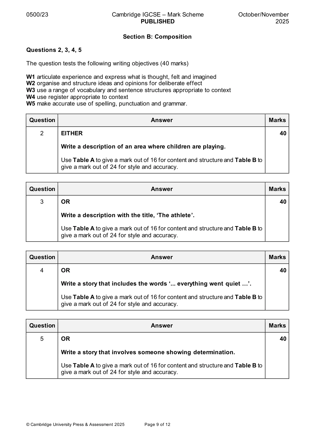Mark scheme, page 9 of 12
