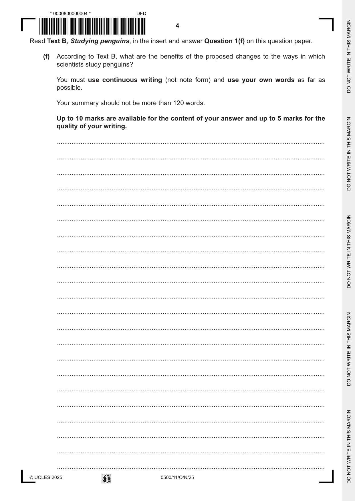 Cambridge IGCSE English - First Language 0500 2025 Oct/Nov Paper 1 · Variant 1 question paper, page 4 of 16