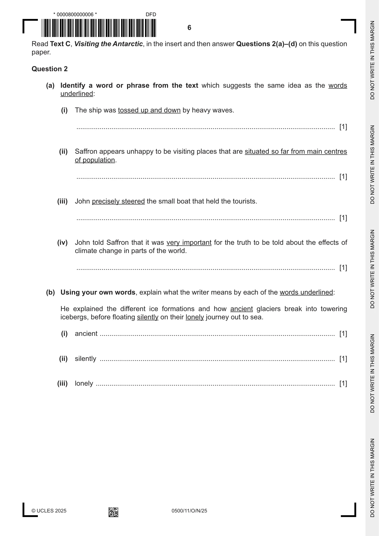 Cambridge IGCSE English - First Language 0500 2025 Oct/Nov Paper 1 · Variant 1 question paper, page 6 of 16