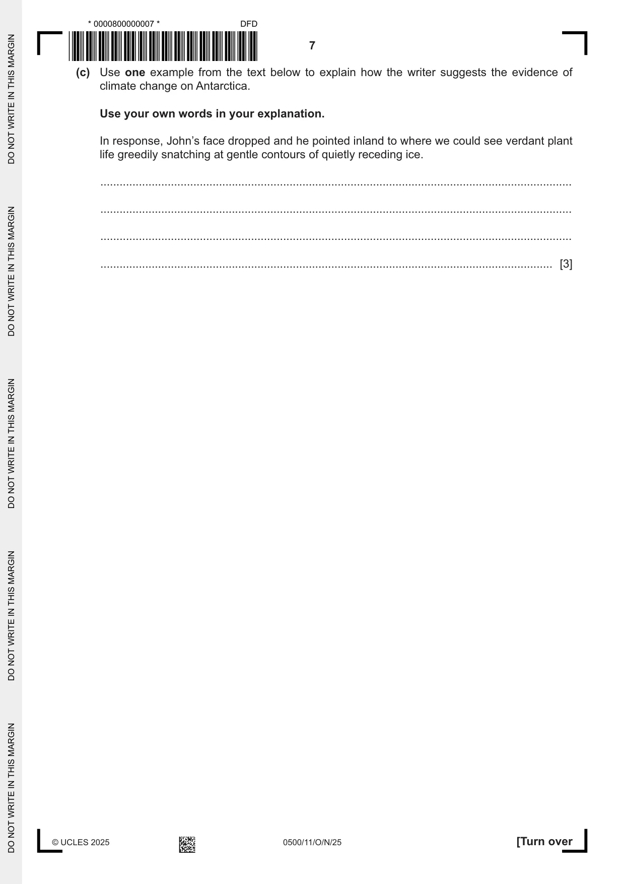 Cambridge IGCSE English - First Language 0500 2025 Oct/Nov Paper 1 · Variant 1 question paper, page 7 of 16