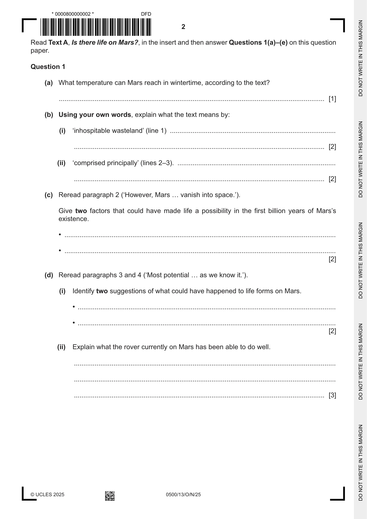 Cambridge IGCSE English - First Language 0500 2025 Oct/Nov Paper 1 · Variant 3 question paper, page 2 of 16