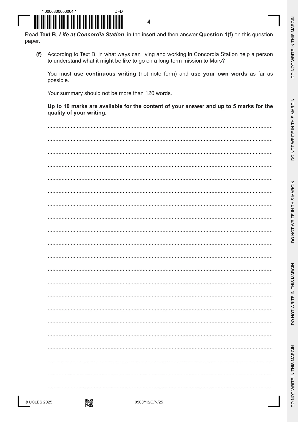 Cambridge IGCSE English - First Language 0500 2025 Oct/Nov Paper 1 · Variant 3 question paper, page 4 of 16