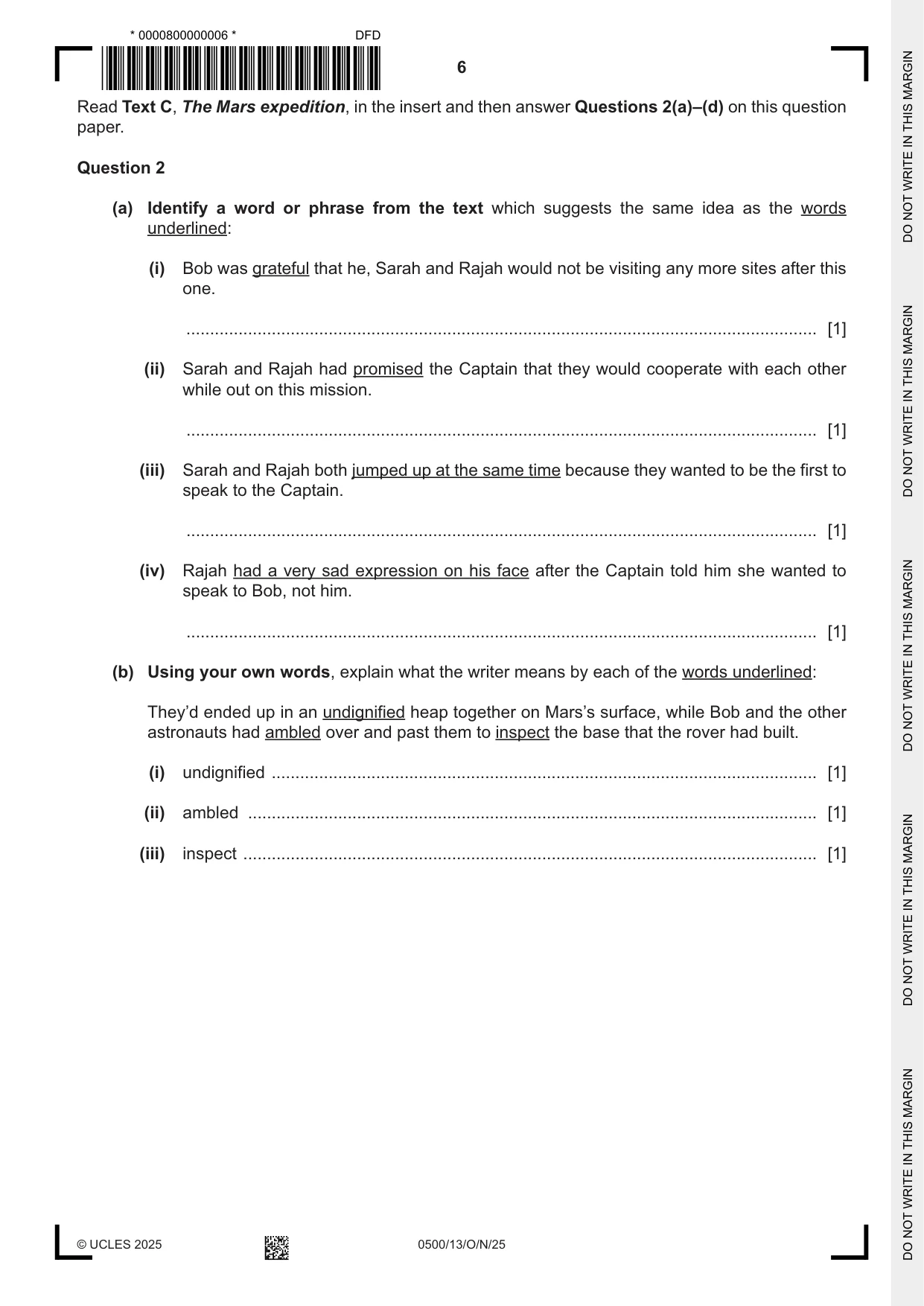 Cambridge IGCSE English - First Language 0500 2025 Oct/Nov Paper 1 · Variant 3 question paper, page 6 of 16