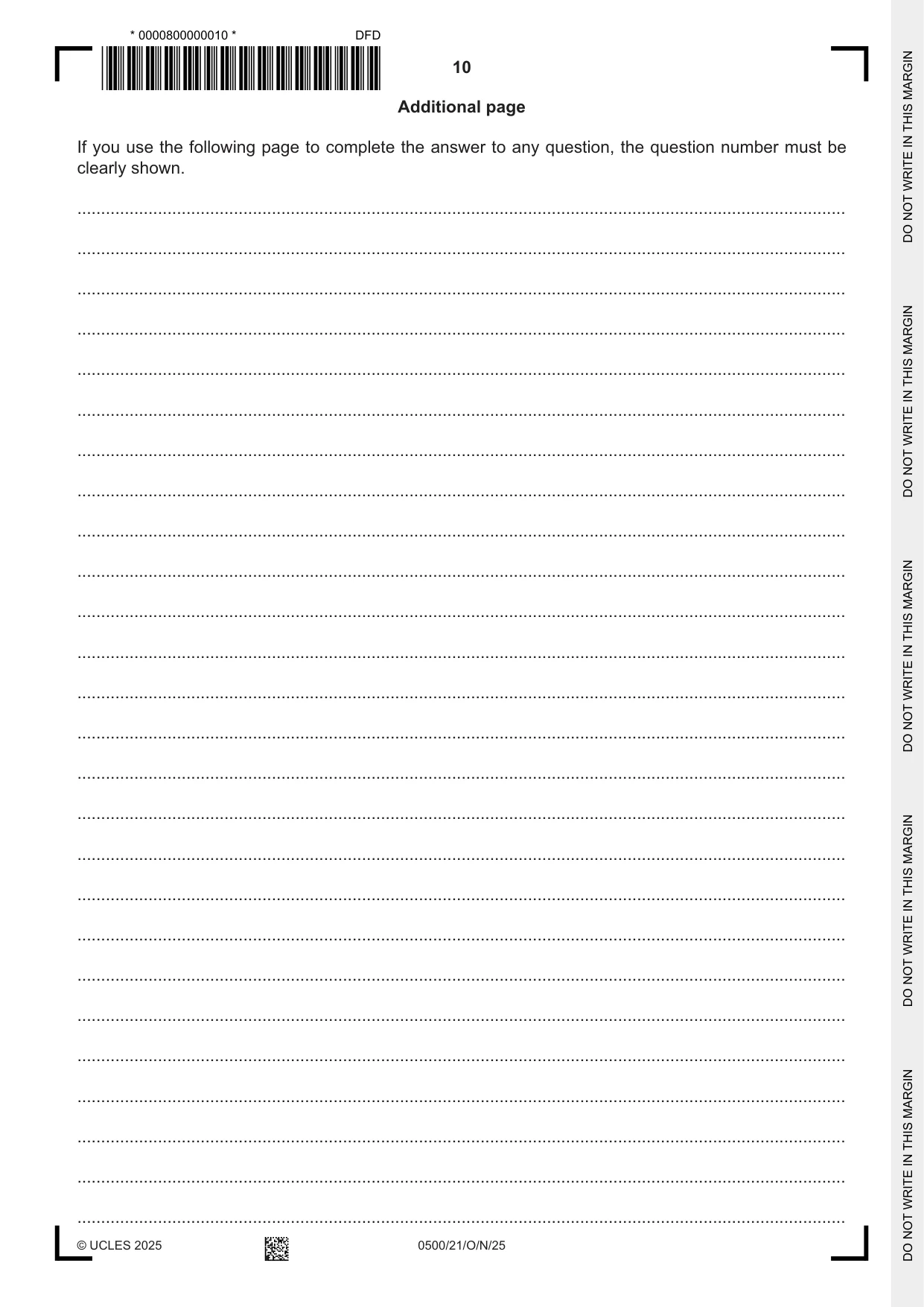 Cambridge IGCSE English - First Language 0500 2025 Oct/Nov Paper 2 · Variant 1 question paper, page 10 of 12