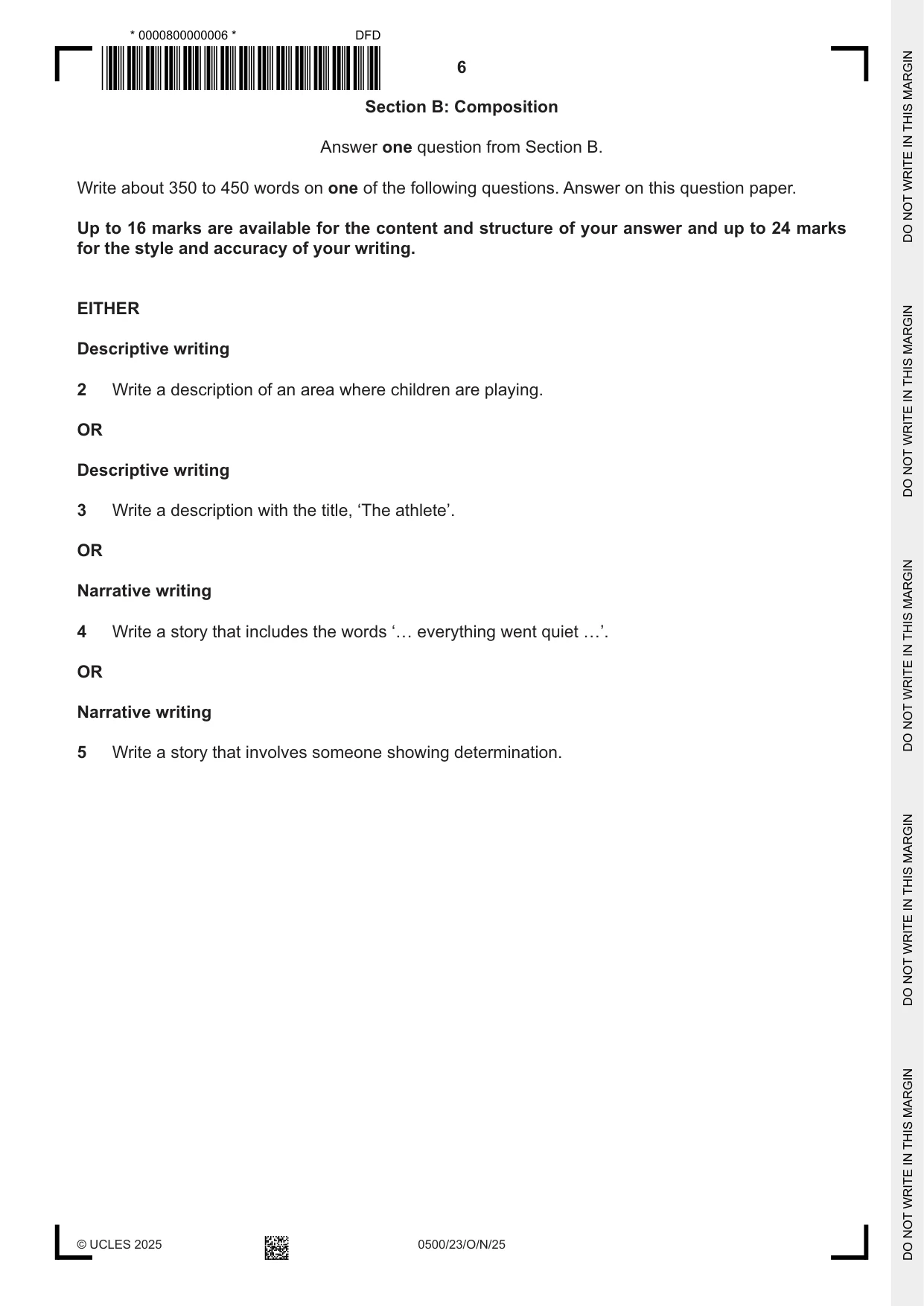 Cambridge IGCSE English - First Language 0500 2025 Oct/Nov Paper 2 · Variant 3 question paper, page 6 of 12
