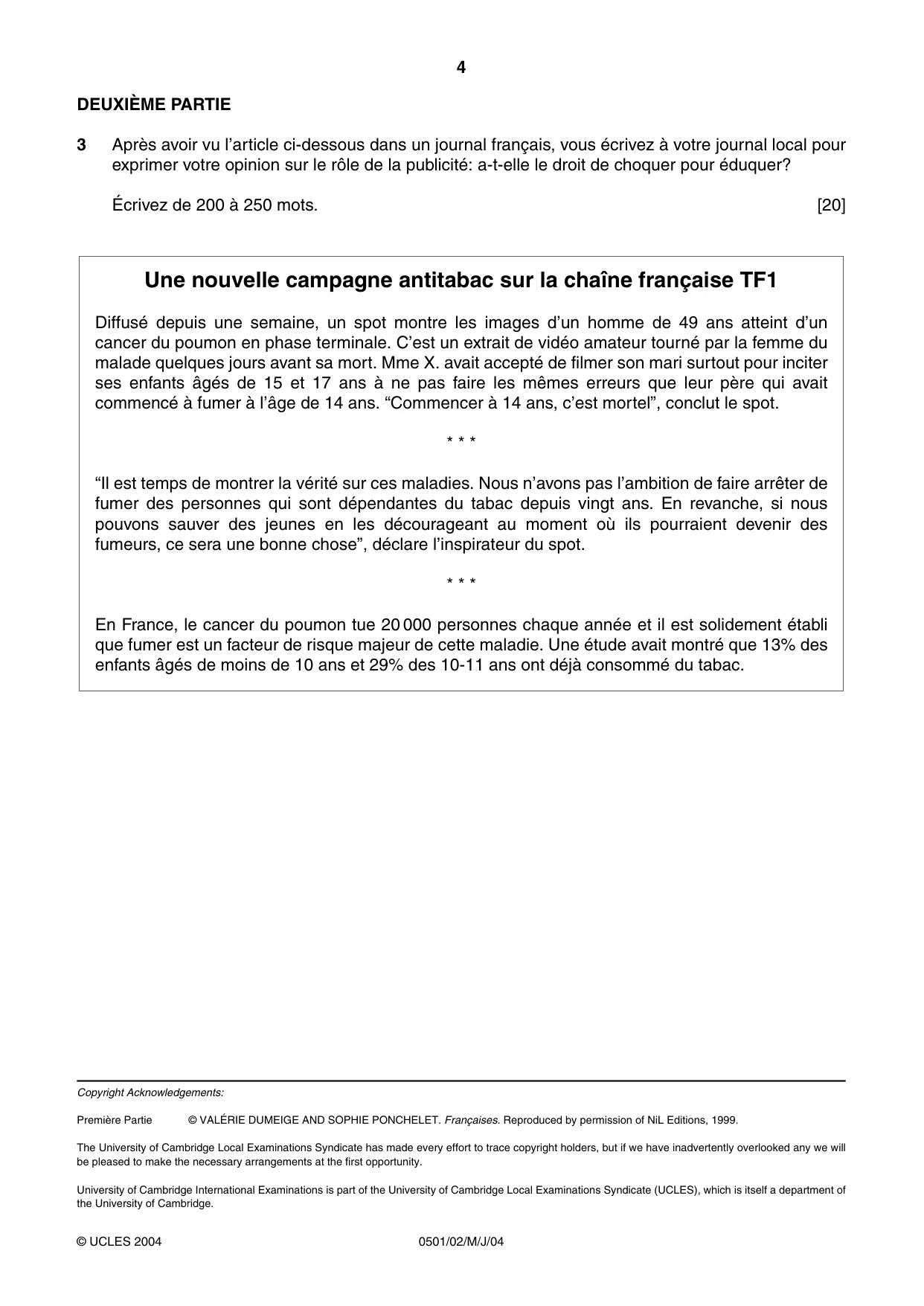 Cambridge IGCSE French - First Language 0501 2004 May/June Paper 2 · Variant 1 question paper, page 4 of 4